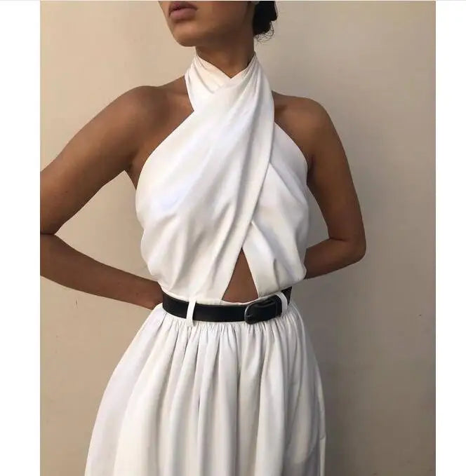 Envy NYC Envy NYC Boho Backless Halter Jumpsuits — Envy NYC branding close-up