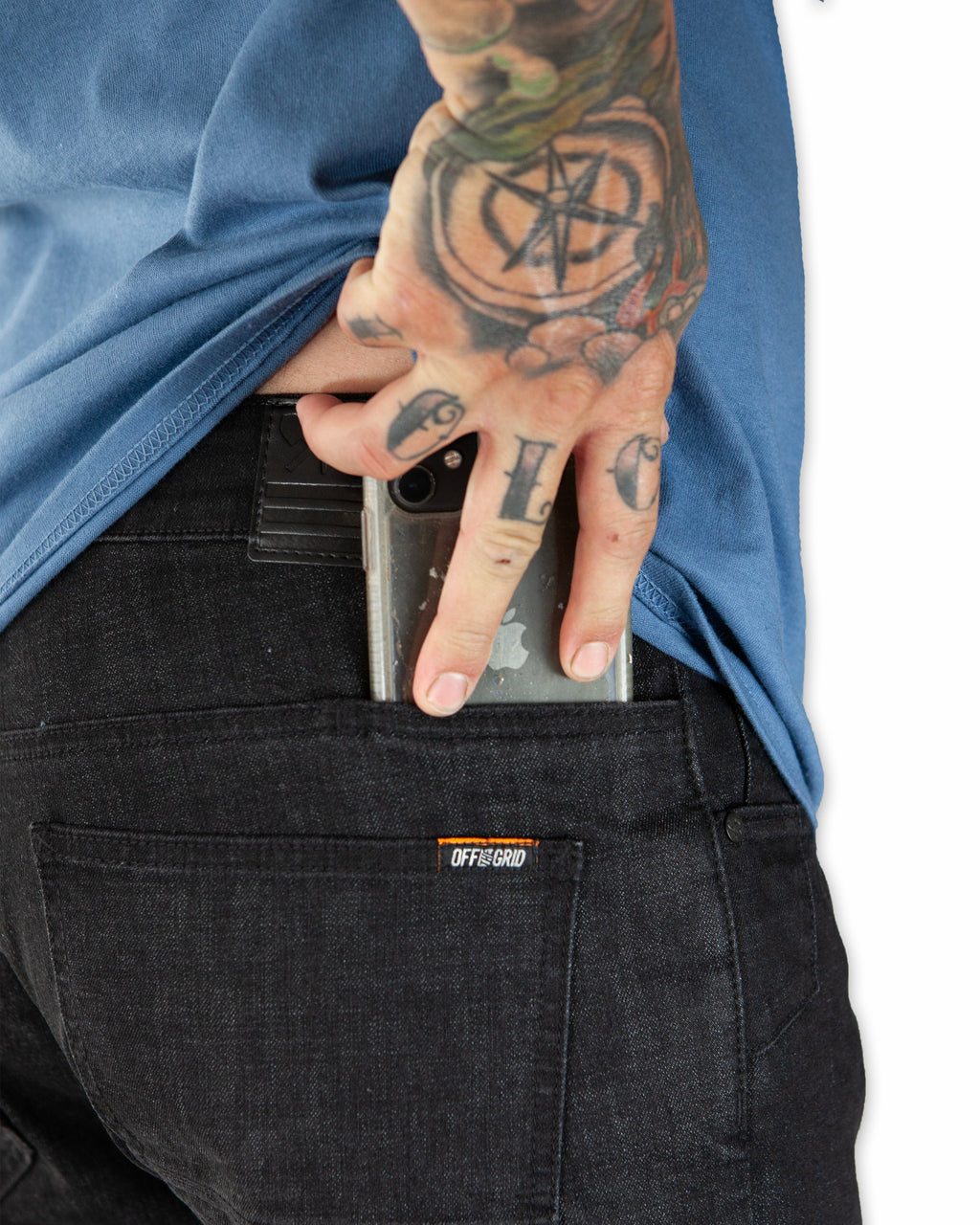 Off The Grid Surplus Hideout Denim Taper Fit Pants - Black — in-use photo