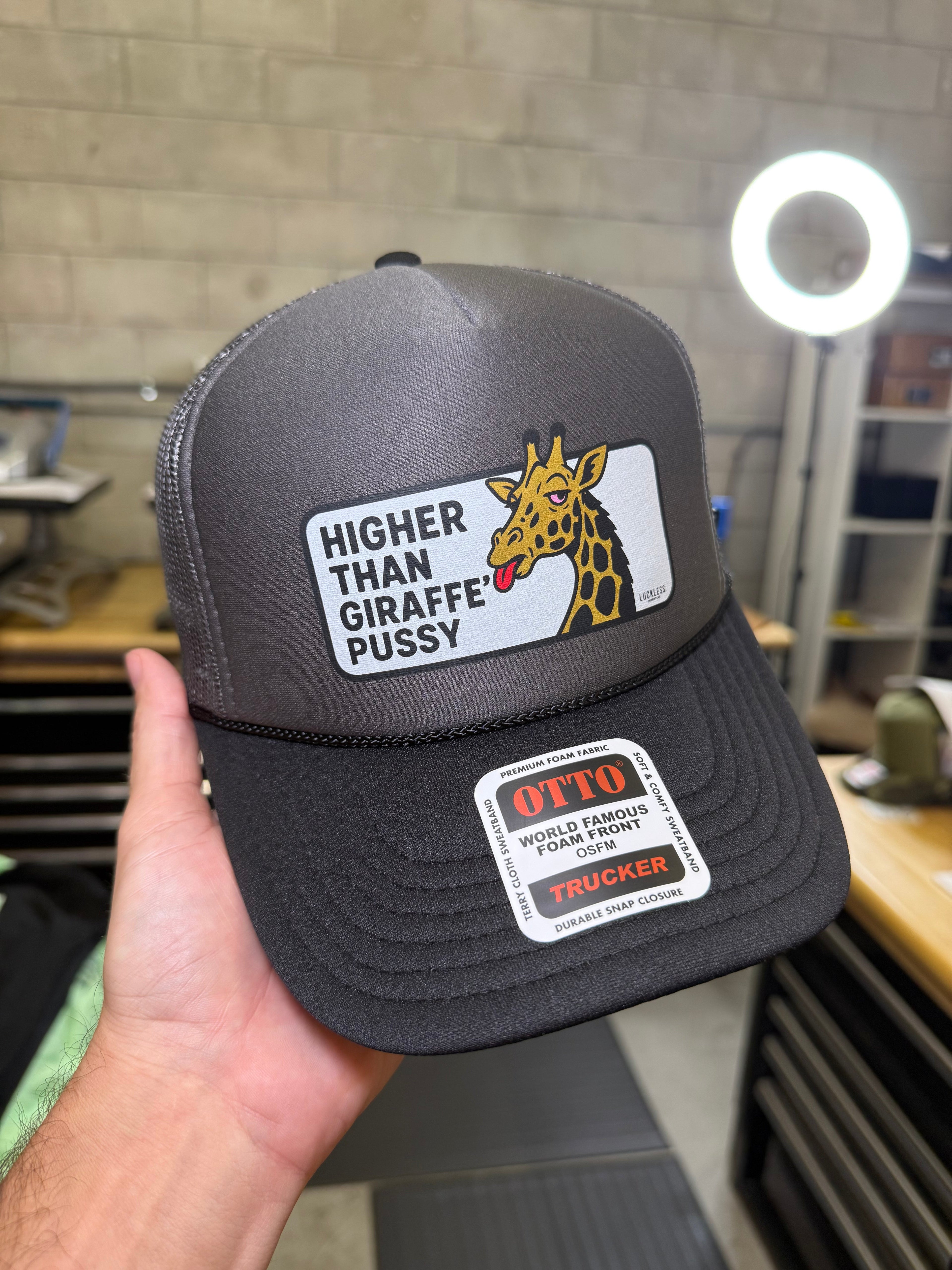 Luckless Outfitters Higher Than Giraffe Pussy Trucker Hat — lifestyle context