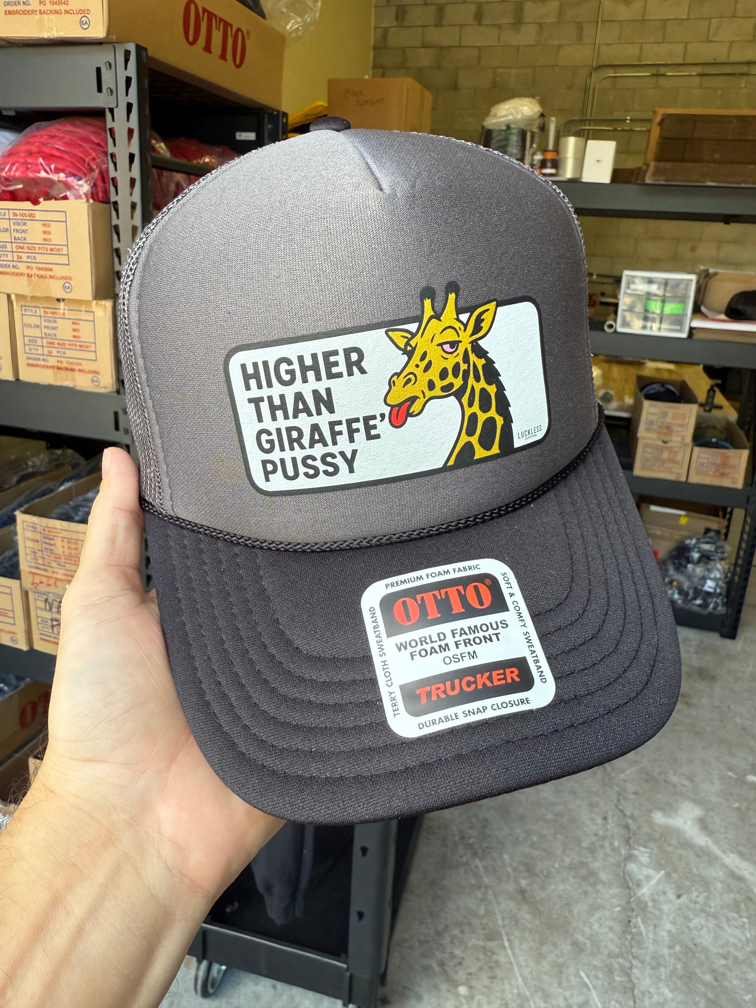 Luckless Outfitters Higher Than Giraffe Pussy Trucker Hat — side view