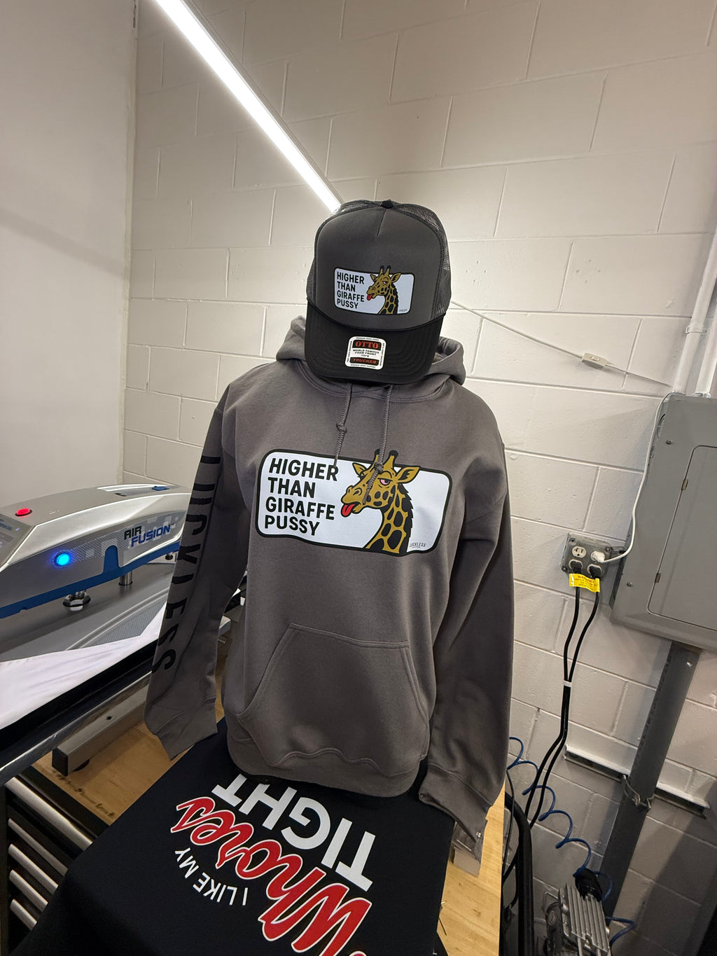 Luckless Outfitters Higher Than Giraffe Pussy Hoodie — detail close-up