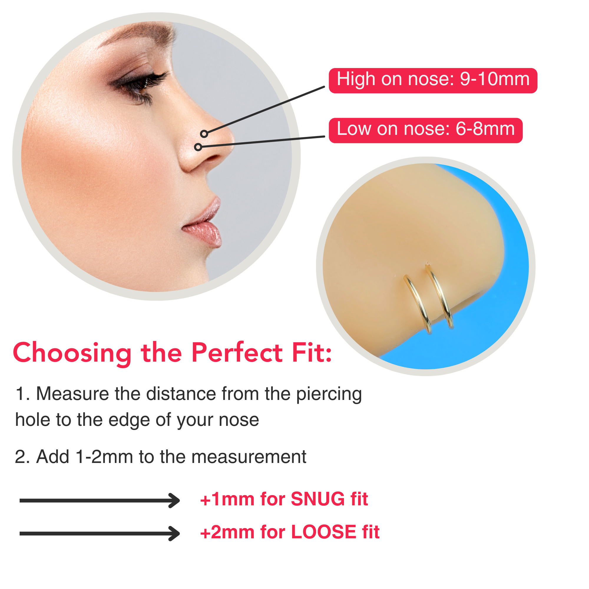 BodyCandy 3Pack Double Hoop Nose 14k Gold Filled and 925 Silver Spiral Nose Rings 20G 8mm Left — lifestyle context