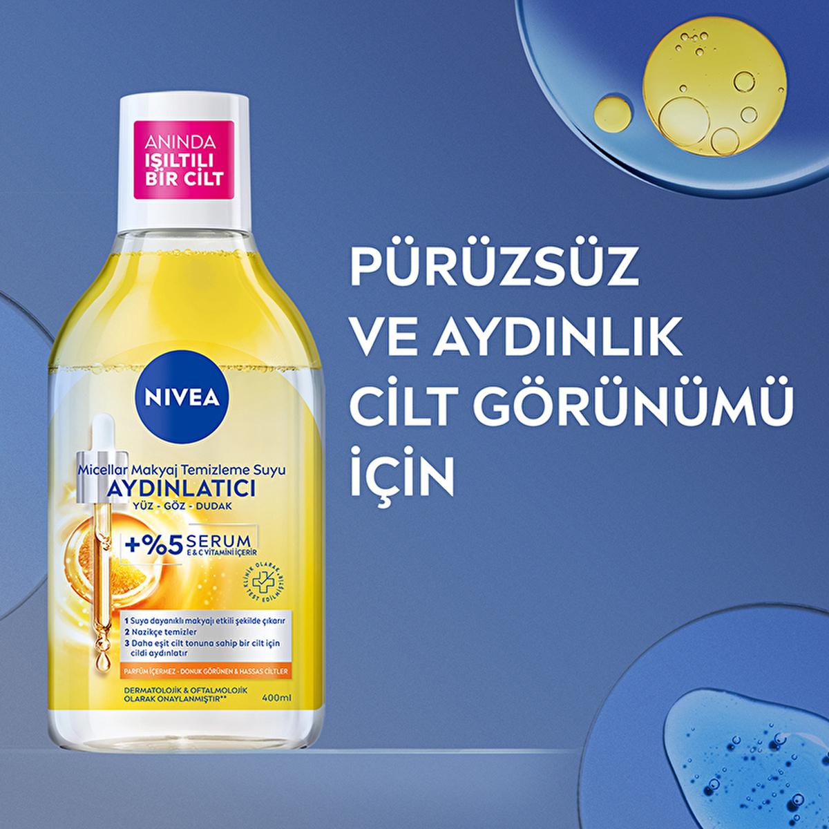 Nivea Micellar Makeup Cleansing Water with 5% Serum - Gentle, Brightening, and Hydrating Makeup Remover for Sensitive Skin