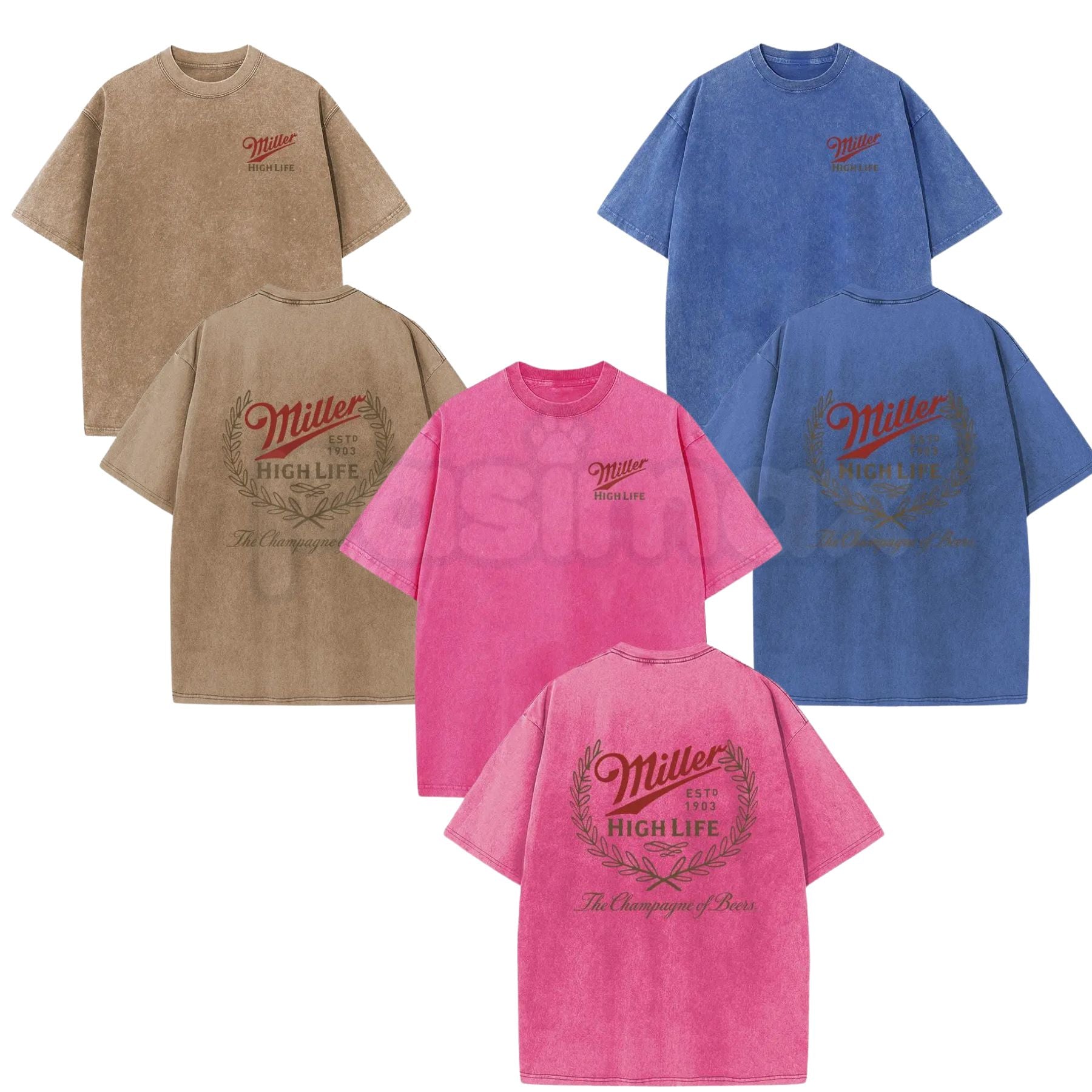 Holafish Miller High Life Acid Wash T-Shirt – Champagne of Beers Double-Sided Graphic Tee, Lightweight Retro Cotton Streetwear