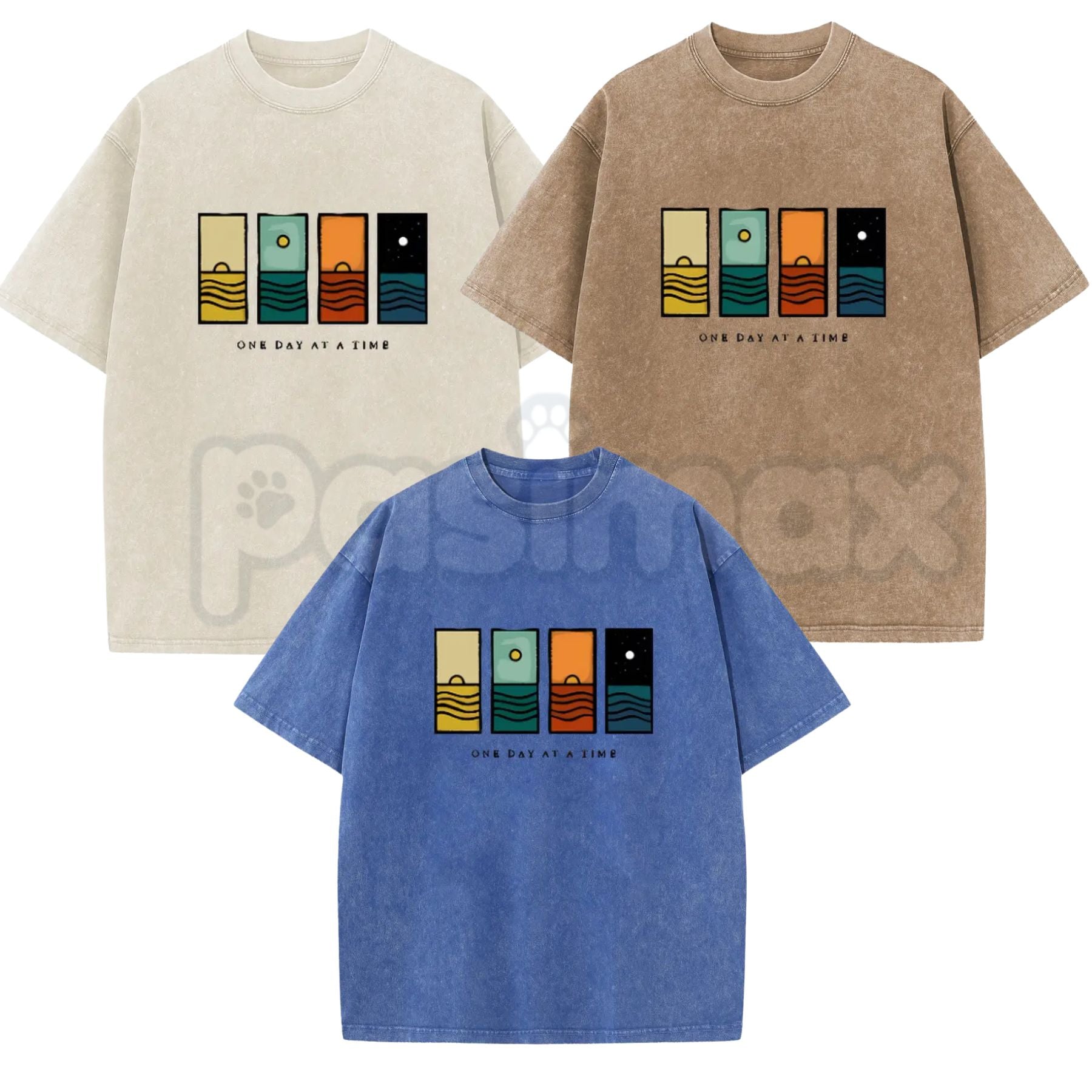 Holafish "One Day At A Time" Graphic T-Shirt – Oversize Acid Wash Vintage Tee, Lightweight Cotton Mindfulness Streetwear
