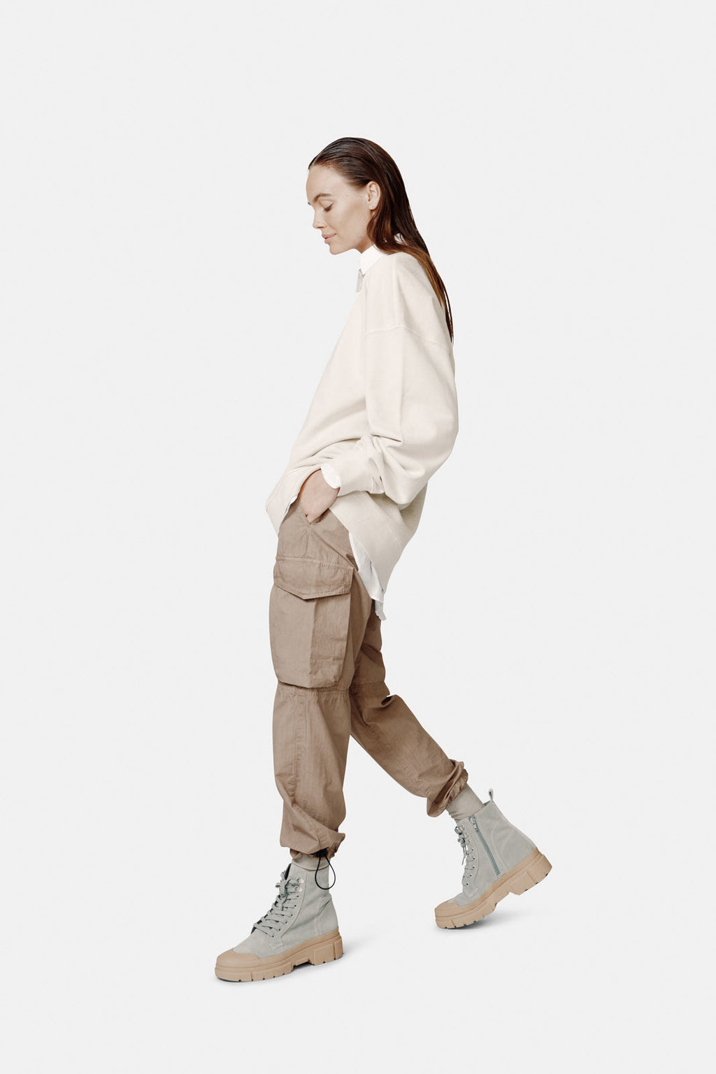 Holden Outerwear Oversized French Terry Crew - Hay — detail close-up