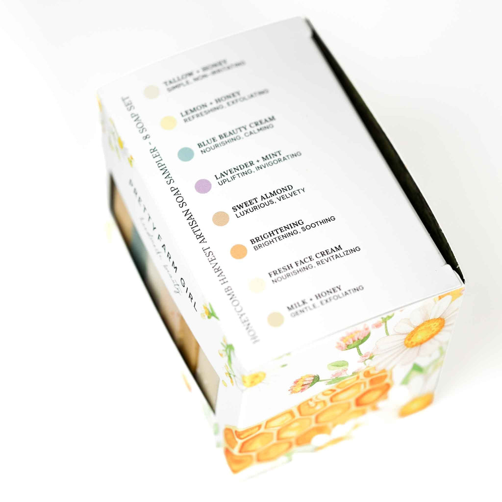 Pretty farm girl Honeycomb Harvest  Goat Milk & Tallow Soap Sampler — alternative angle