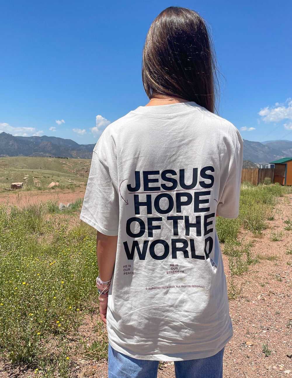 Elevated Faith Hope of the World Unisex Tee — size reference