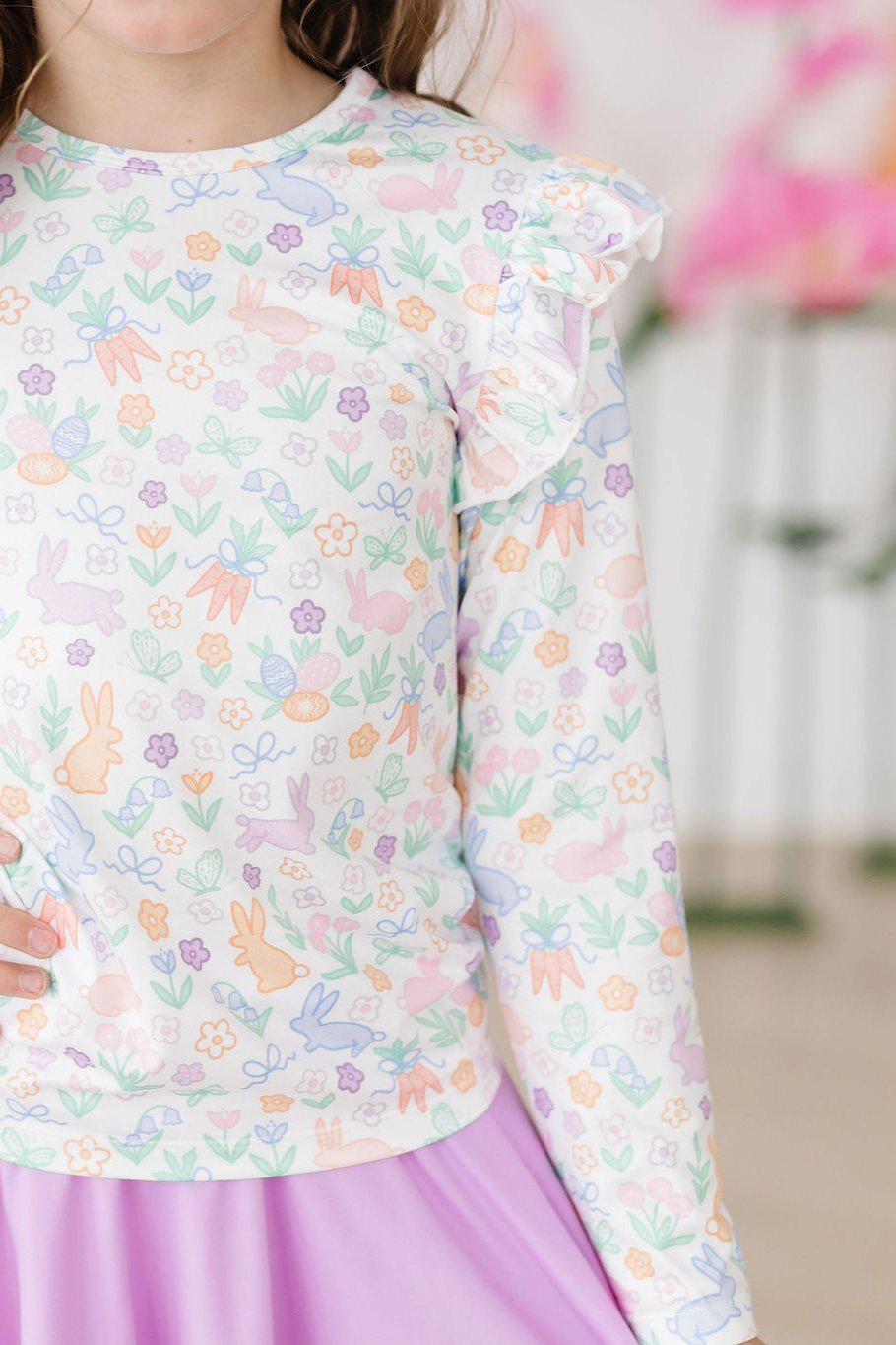 Mila & Rose ® Hoppy Easter L/S Ruffle Tee — back view