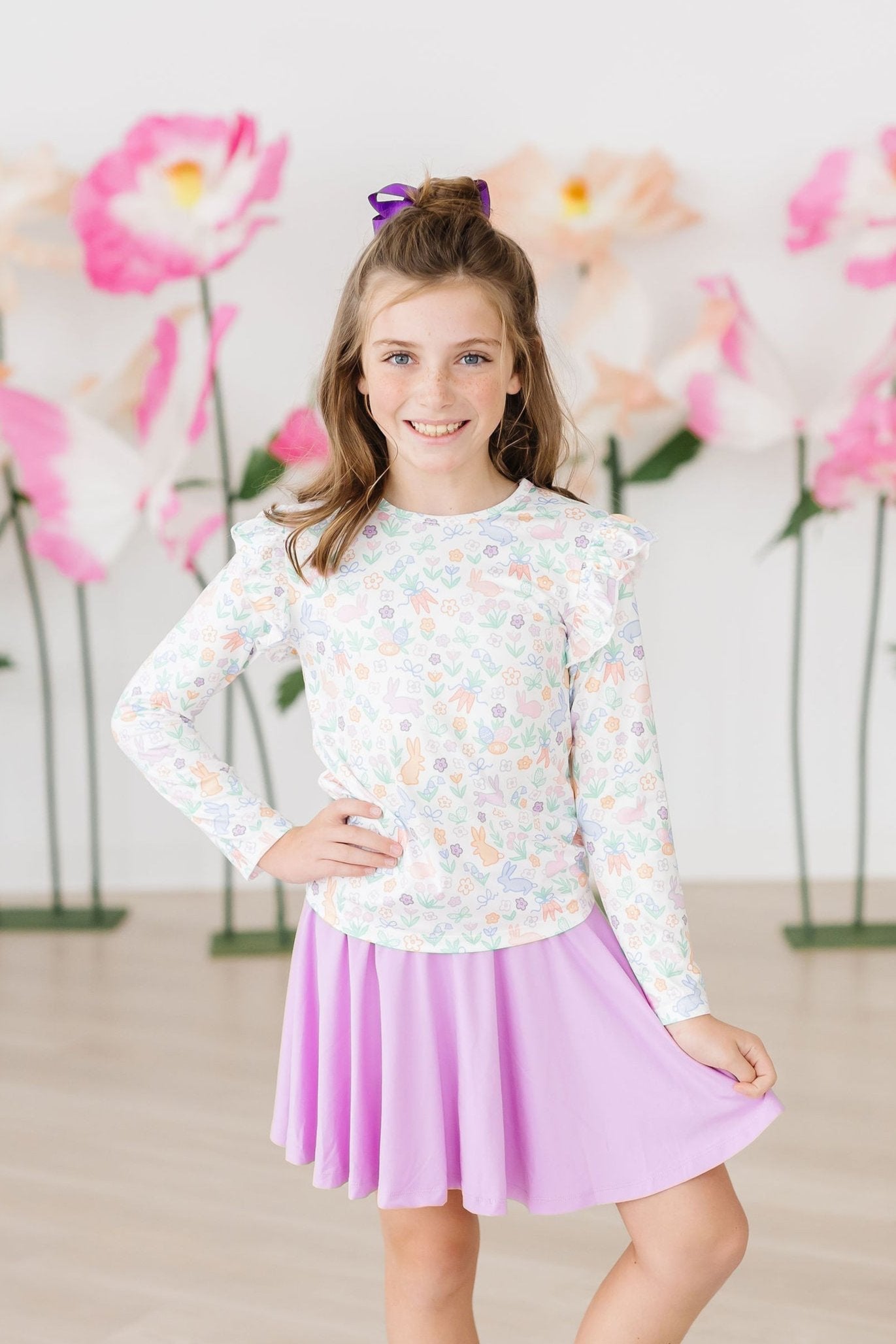 Mila & Rose ® Hoppy Easter L/S Ruffle Tee — alternative angle