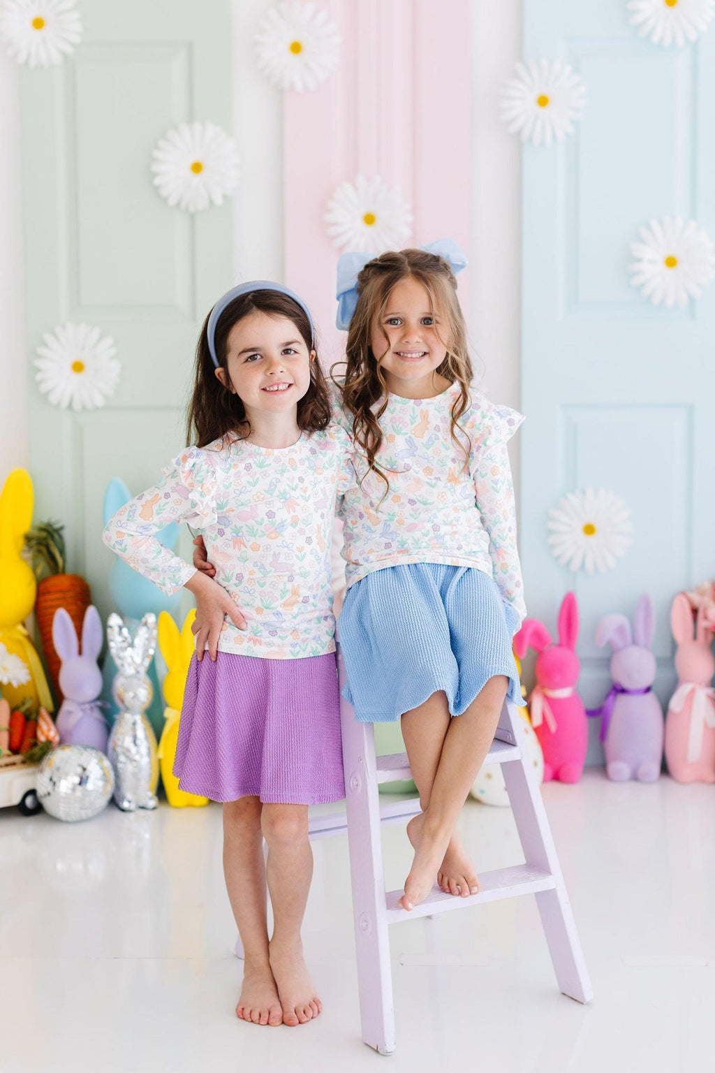 Mila & Rose ® Hoppy Easter L/S Ruffle Tee — detail close-up