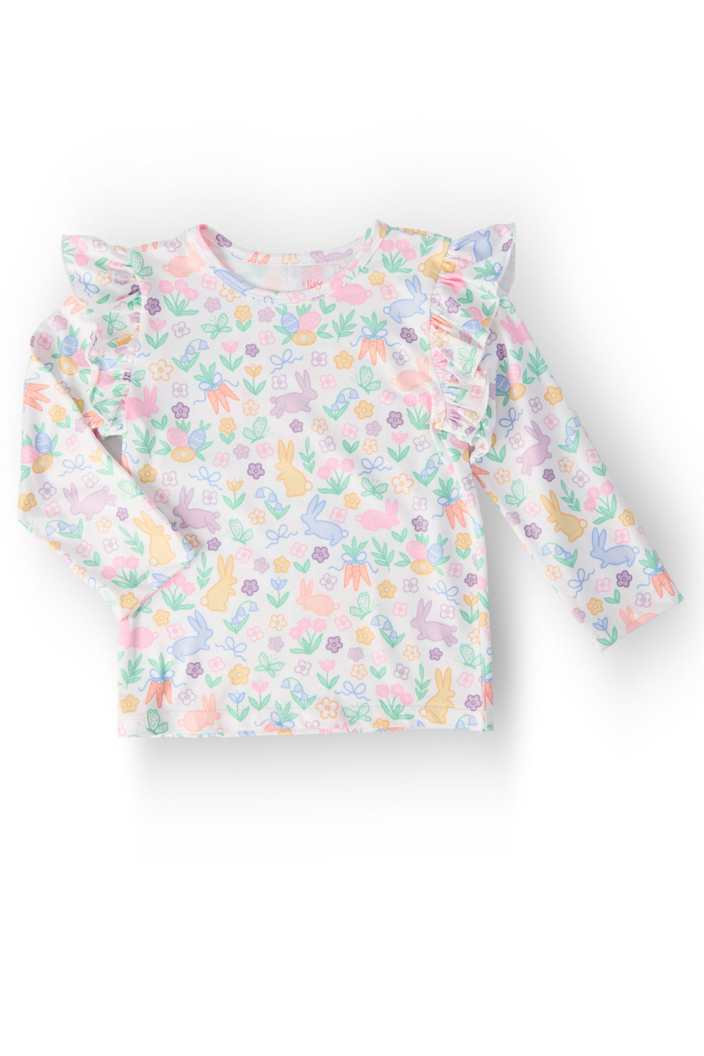 Mila & Rose ® Hoppy Easter L/S Ruffle Tee — in-use photo