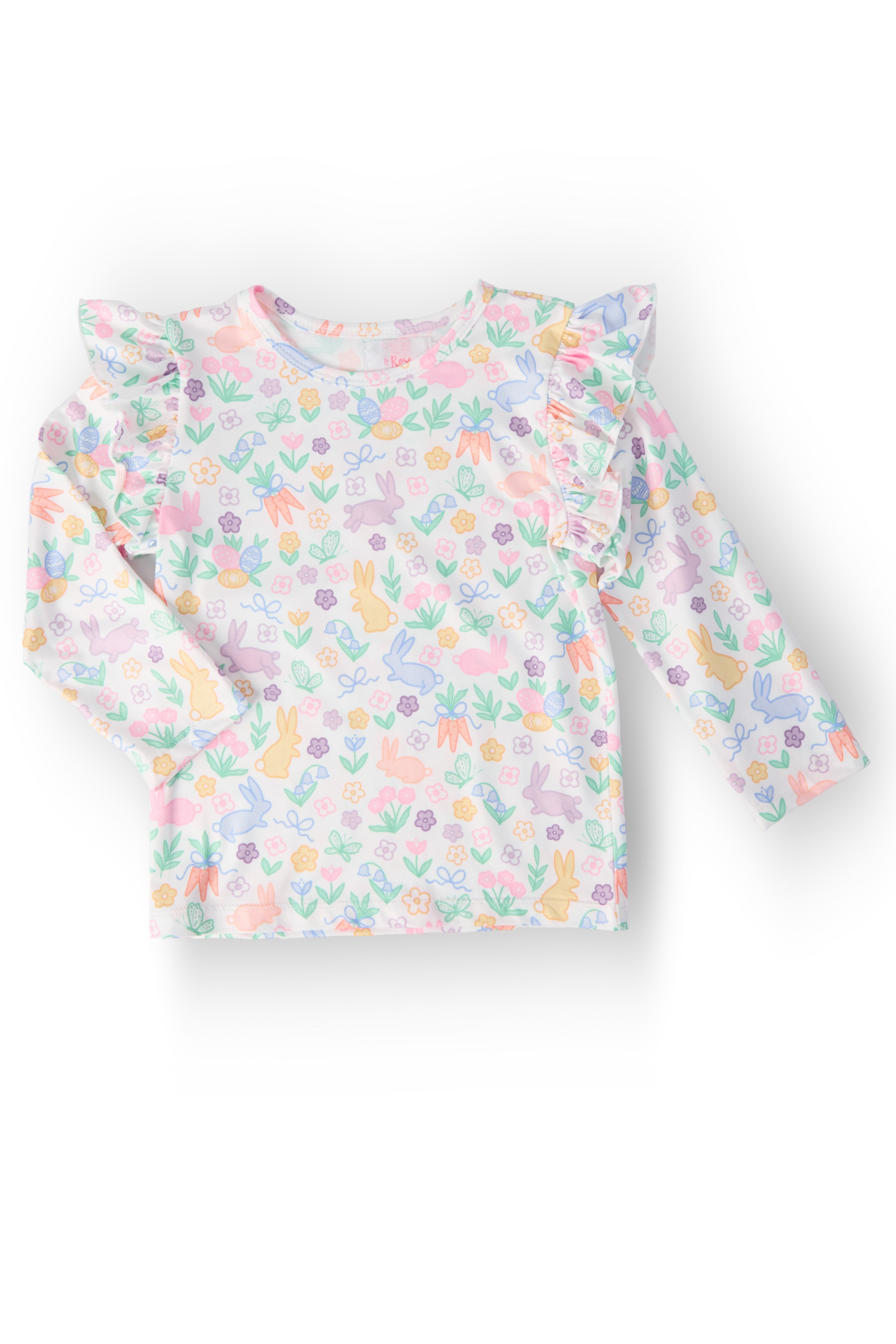 Mila & Rose ® Hoppy Easter L/S Ruffle Tee — in-use photo