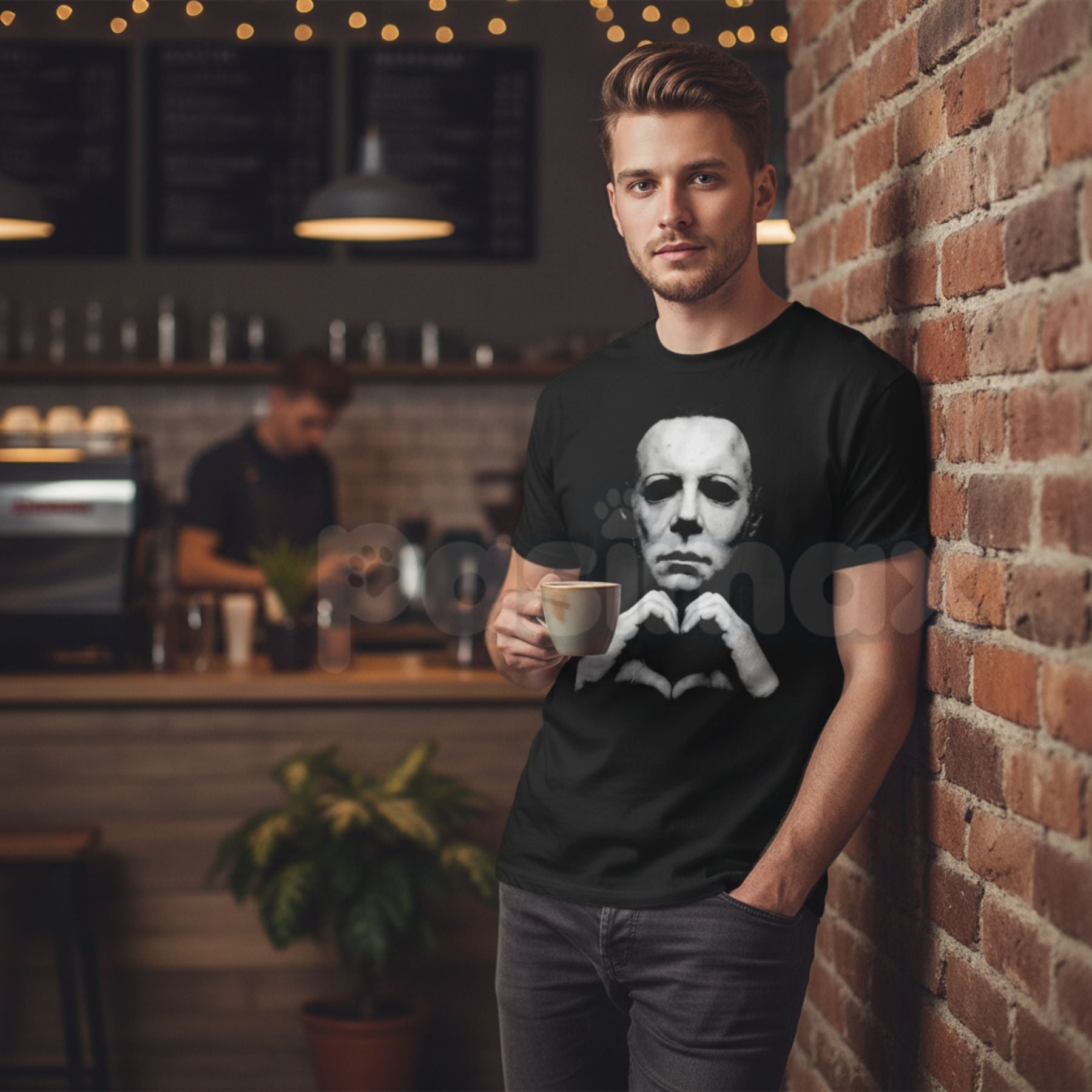 Horror "Michael Hand Heart" Graphic T-Shirt – Spooky Slasher Halloween Tee, Premium 100% Cotton Creepy Cute Movie Top, Soft Lived-In Heavyweight Horror Fan Shirt, Made in USA