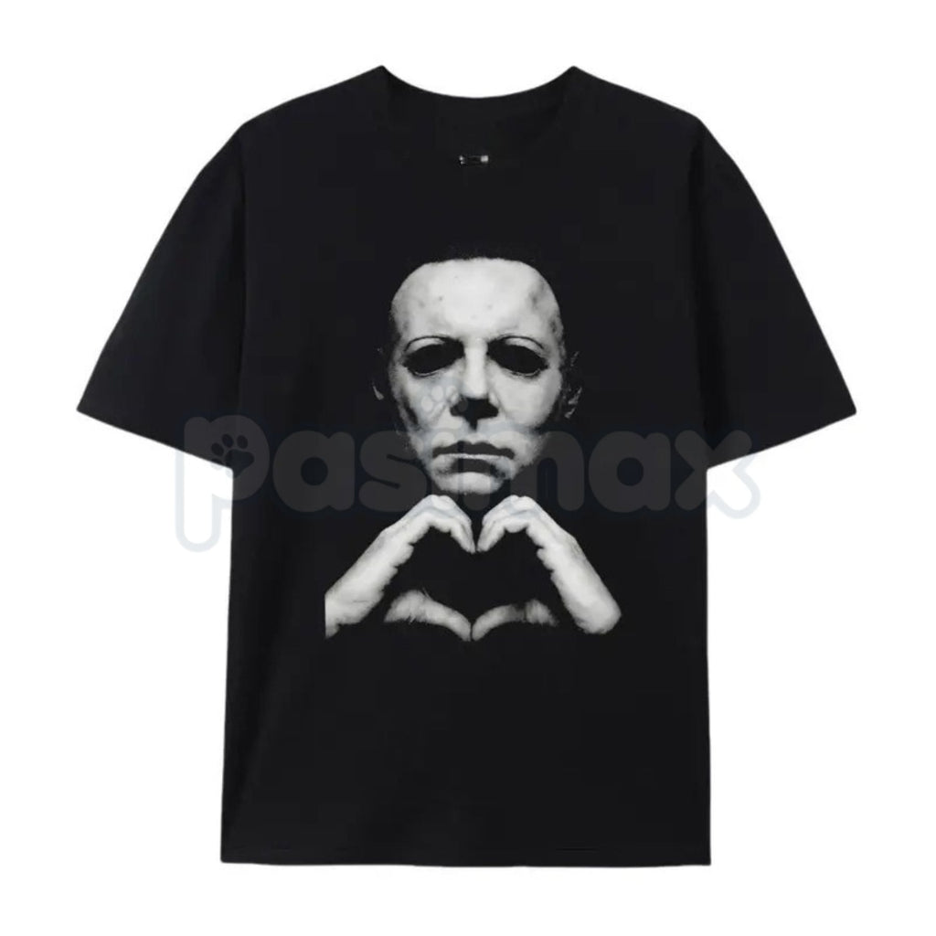 Horror "Michael Hand Heart" Graphic T-Shirt – Spooky Slasher Halloween Tee, Premium 100% Cotton Creepy Cute Movie Top, Soft Lived-In Heavyweight Horror Fan Shirt, Made in USA