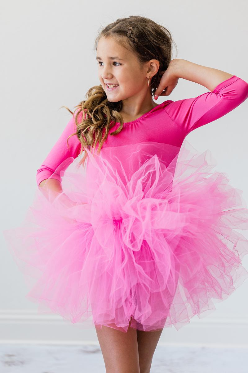 Mila & Rose ® Hot Pink 3/4 Tutu Leotard — side view