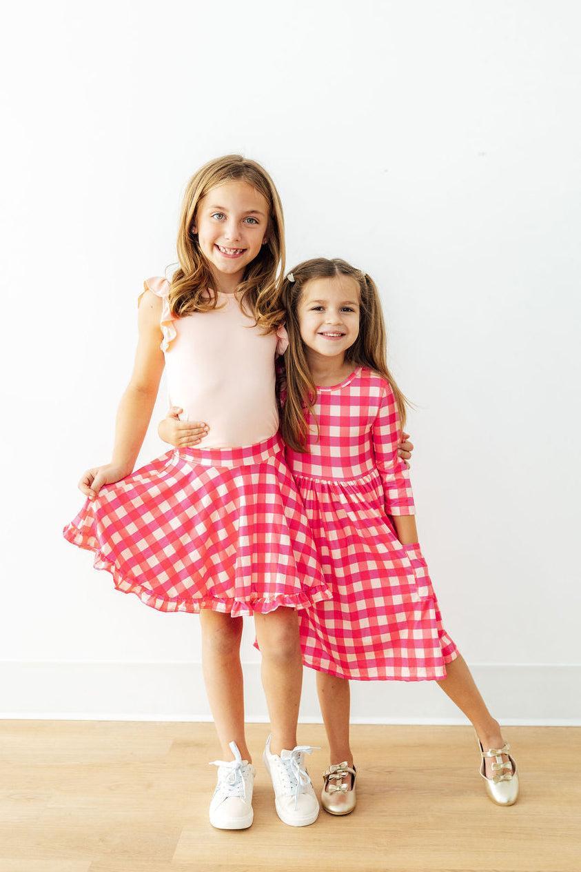 Mila & Rose ® Hot Pink Gingham Ruffle Twirl Skort — detail close-up