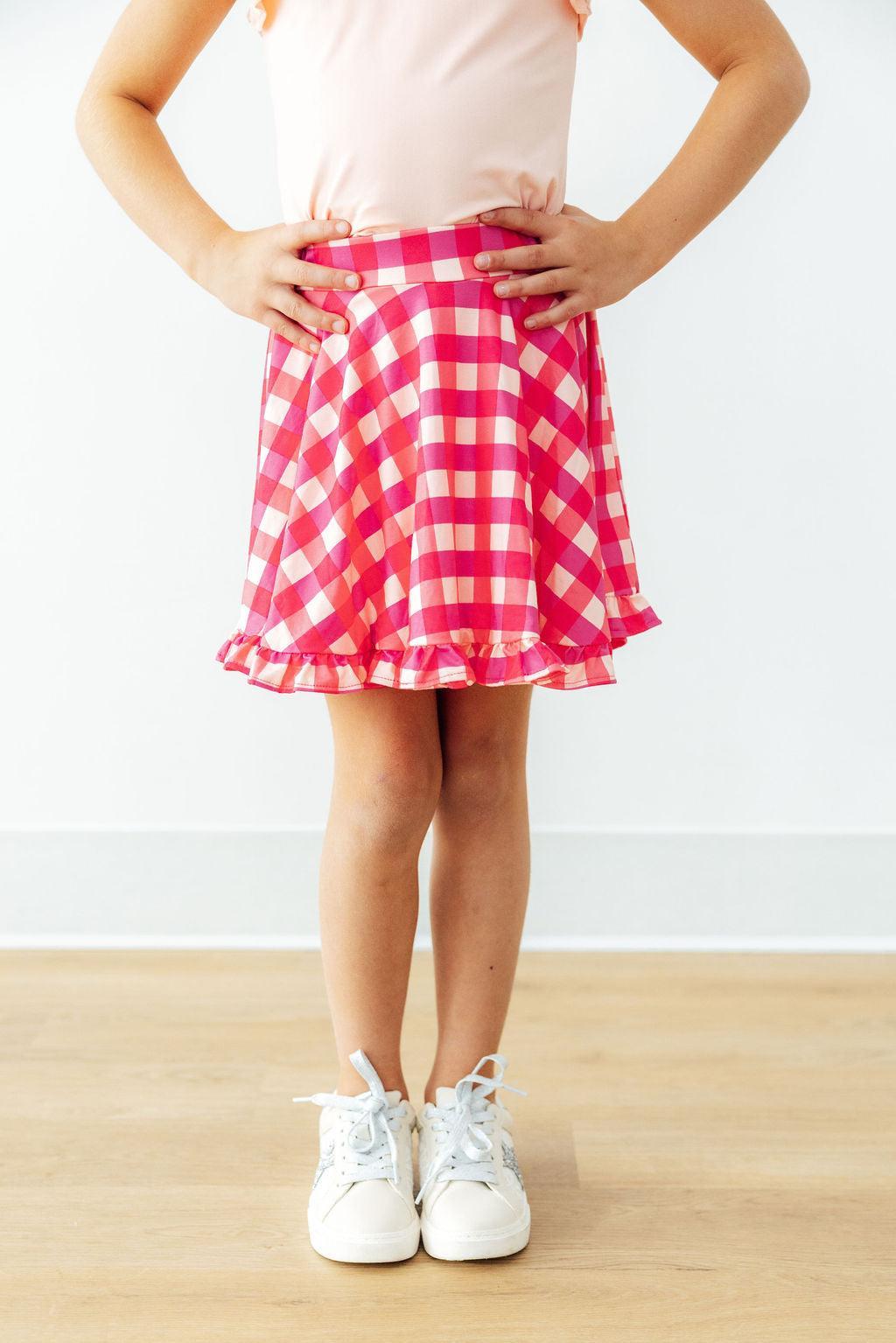 Mila & Rose ® Hot Pink Gingham Ruffle Twirl Skort — side view