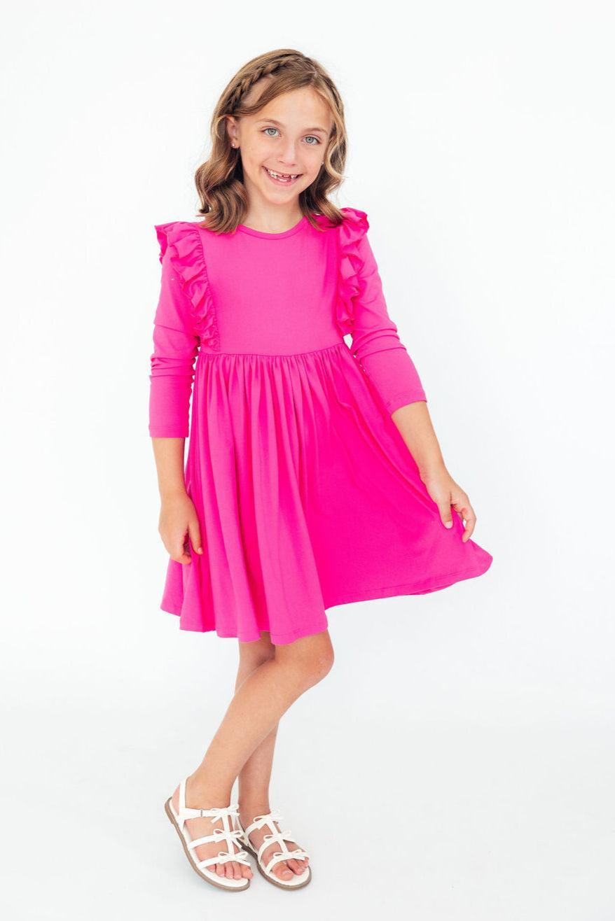 Mila & Rose ® Hot Pink L/S Ruffle Twirl Dress — lifestyle context