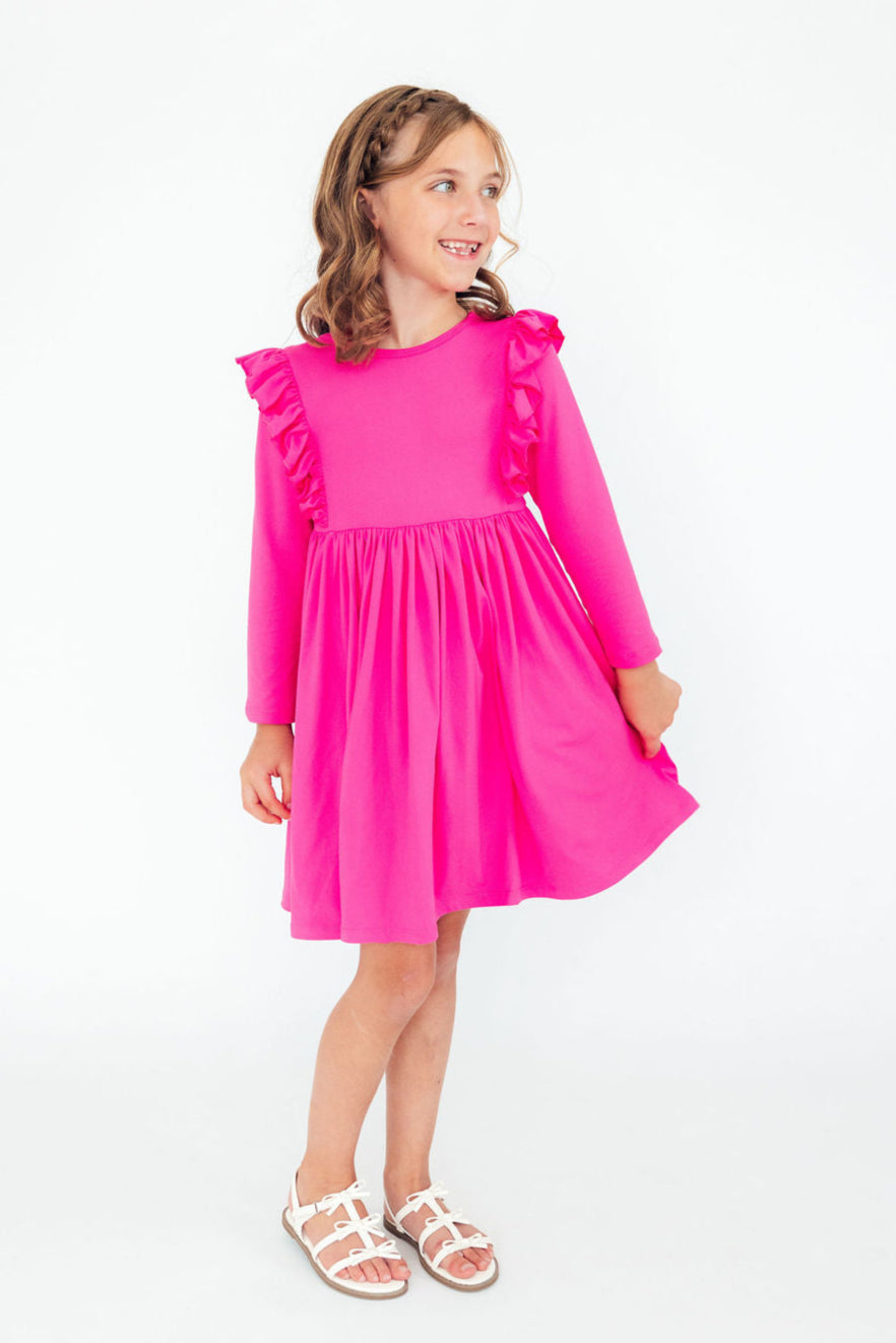 Mila & Rose ® Hot Pink L/S Ruffle Twirl Dress — main product shot