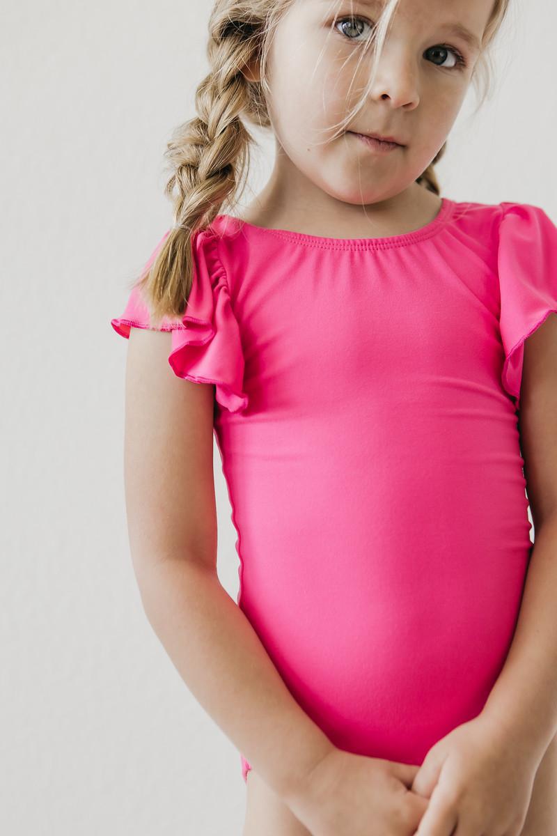 Mila & Rose ® Hot Pink S/S Flutter Sleeve Leotard — detail close-up