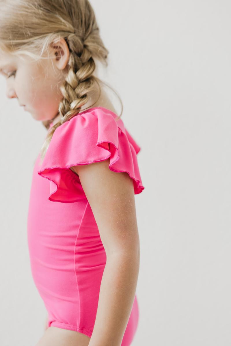 Mila & Rose ® Hot Pink S/S Flutter Sleeve Leotard — lifestyle context