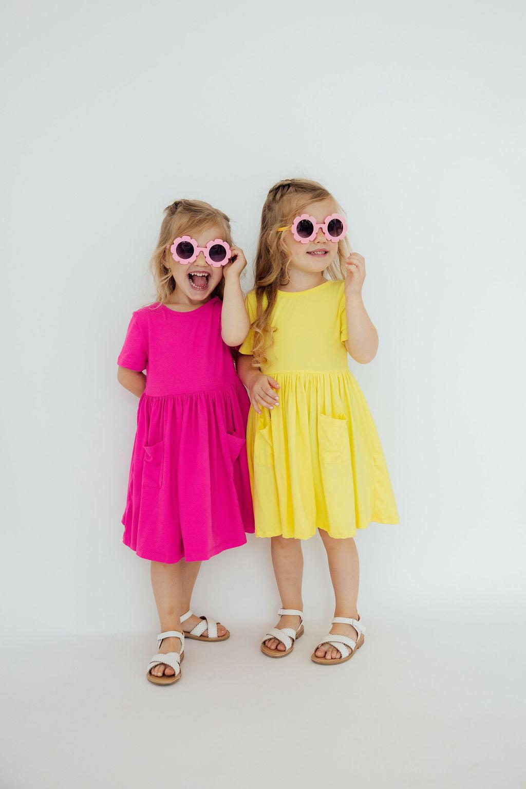 Mila & Rose ® Yellow S/S Pocket Twirl Dress — detail close-up