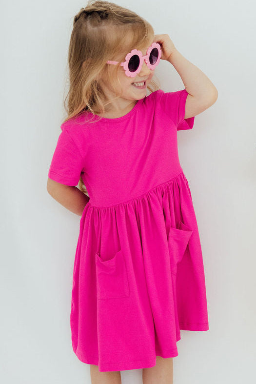 Mila & Rose ® Hot Pink S/S Pocket Twirl Dress — lifestyle context