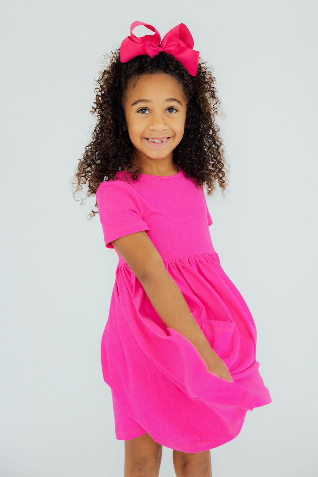 Mila & Rose ® Hot Pink S/S Pocket Twirl Dress — side view