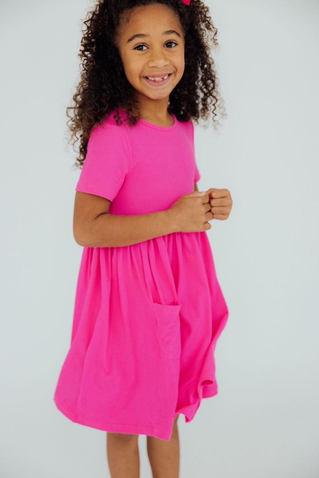 Mila & Rose ® Hot Pink S/S Pocket Twirl Dress — back view