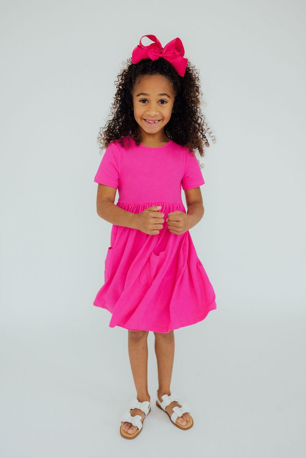 Mila & Rose ® Hot Pink S/S Pocket Twirl Dress — main product shot
