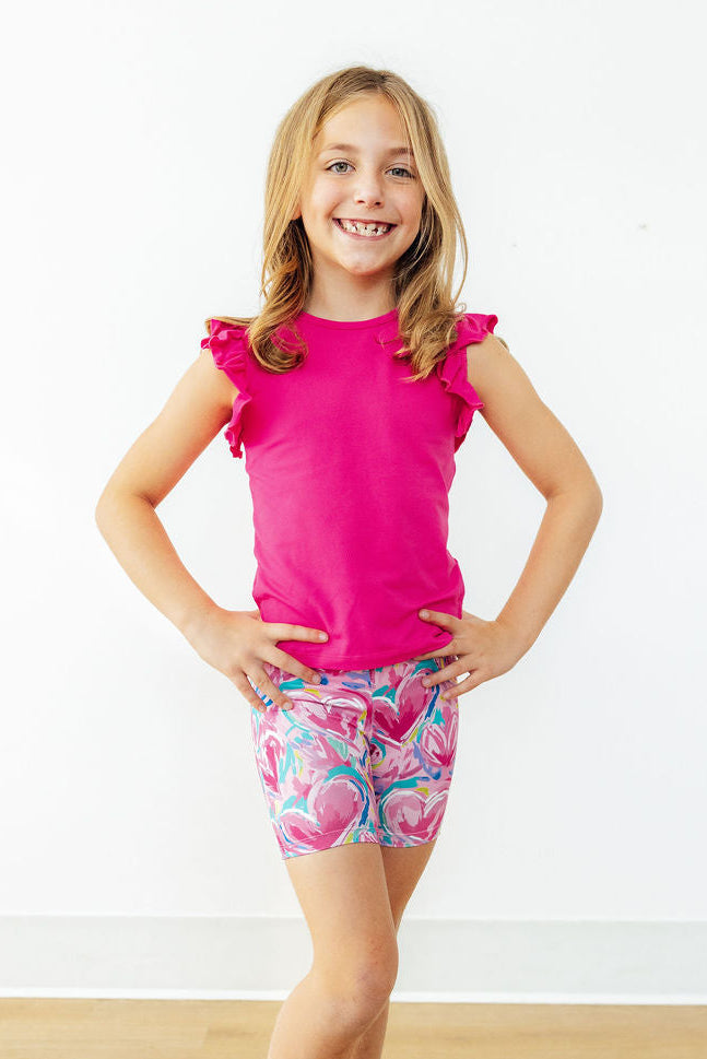 Mila & Rose ® Hot Pink S/S Ruffle Tee — lifestyle context