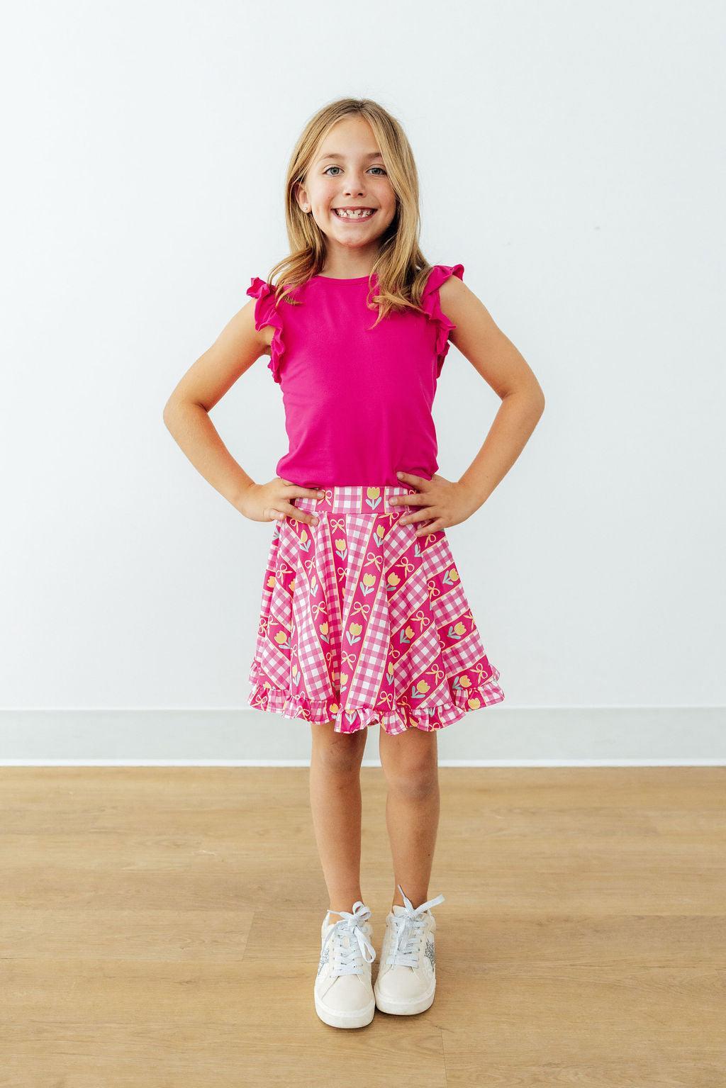 Mila & Rose ® Hot Pink S/S Ruffle Tee — detail close-up