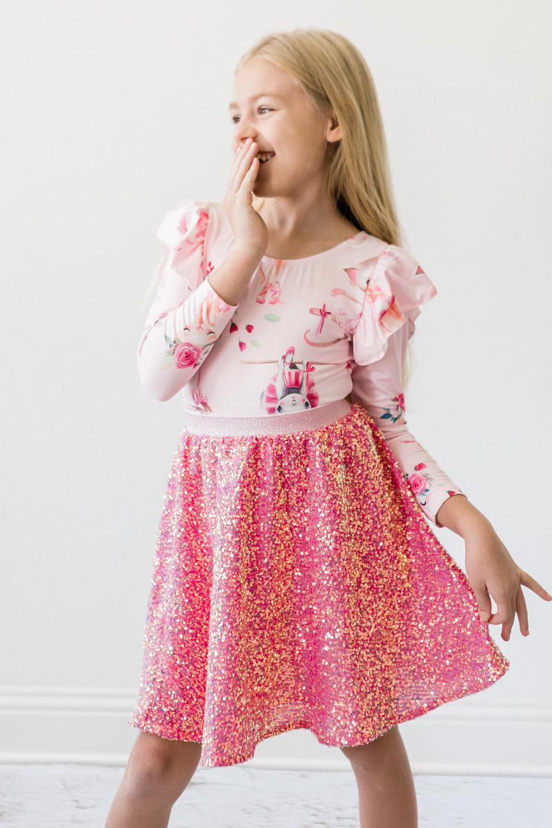 Mila & Rose ® Hot Pink Sequin Twirl Skort — lifestyle context
