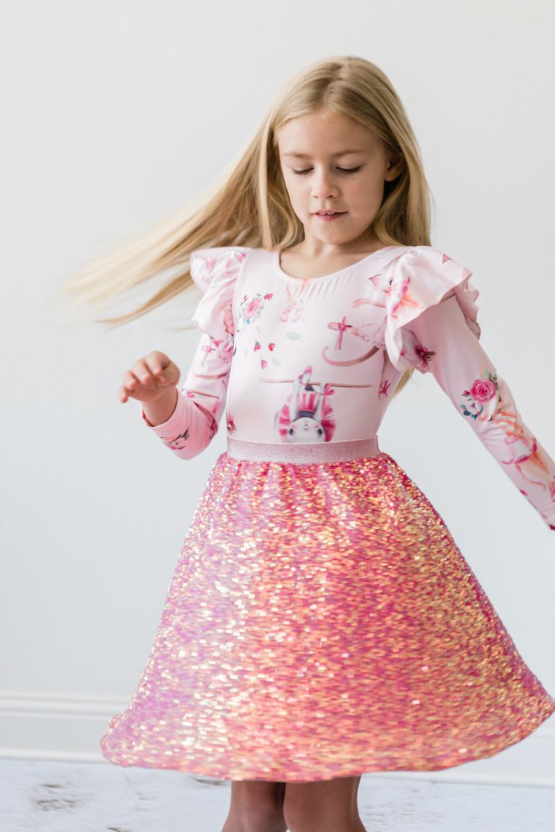 Mila & Rose ® Hot Pink Sequin Twirl Skort — side view