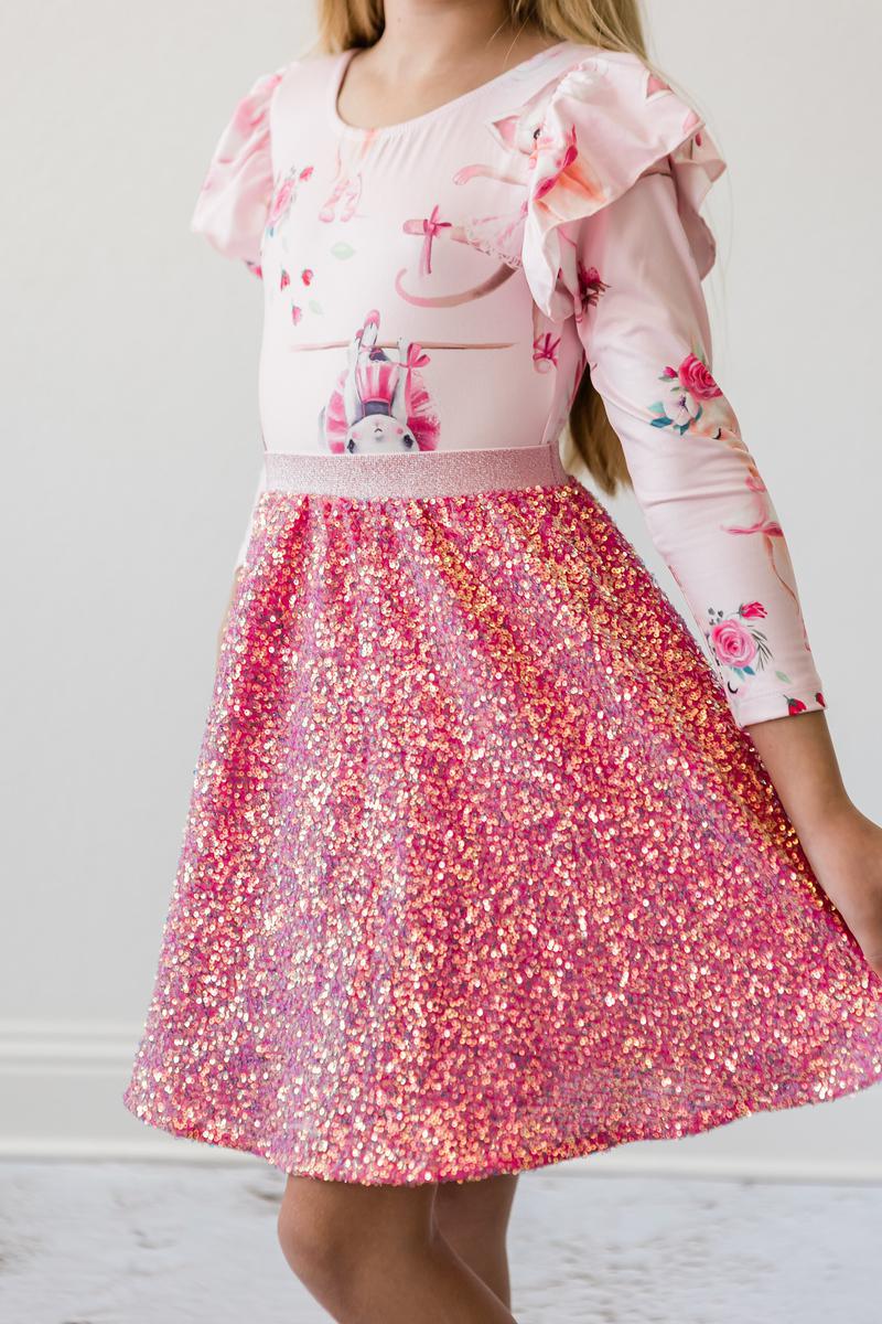 Mila & Rose ® Hot Pink Sequin Twirl Skort — back view