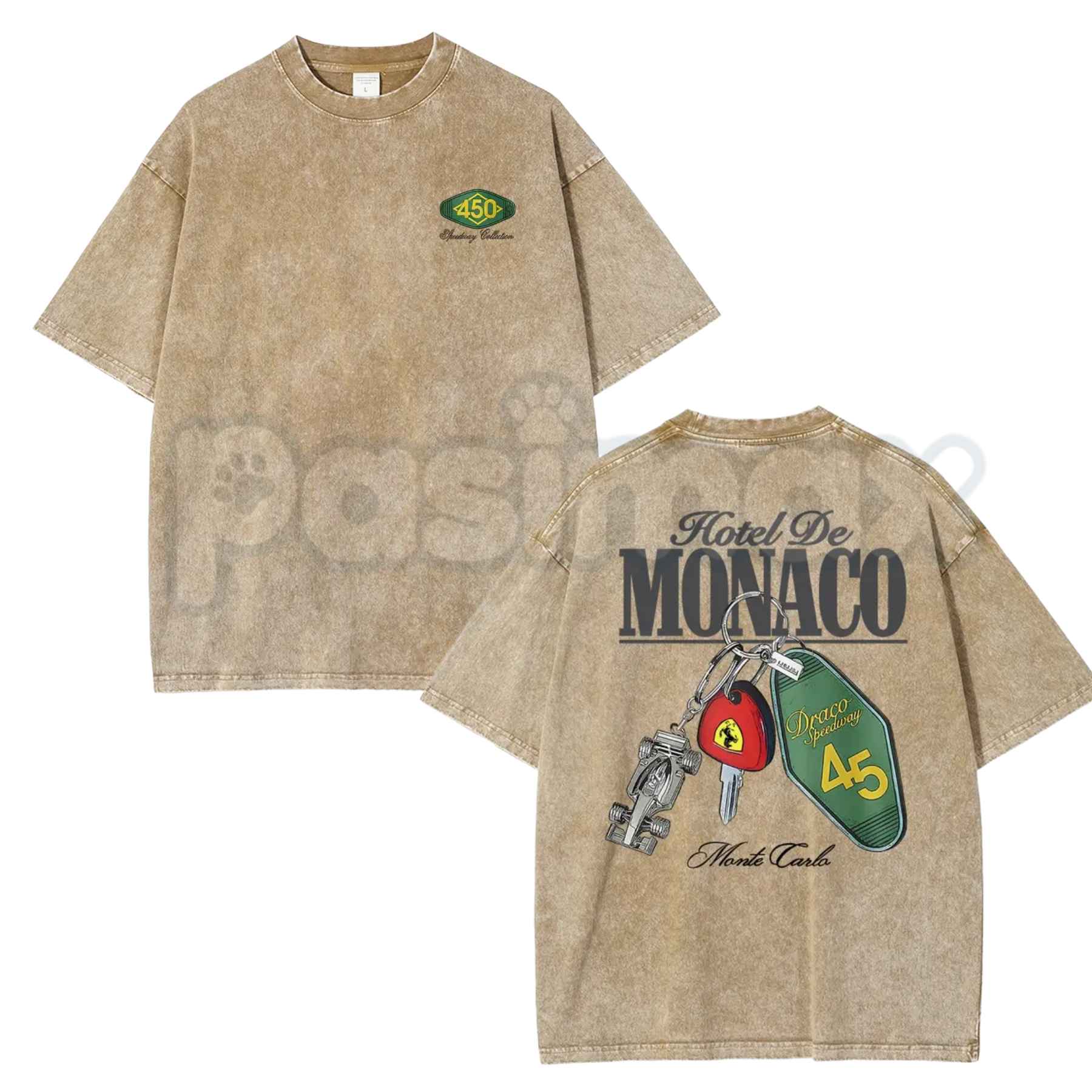 Hotel De Monaco Racing Poster T-Shirt – 90s Retro Grand Prix Graphic Tee, Vintage Washed Lightweight Cotton Motorsport Streetwear Top
