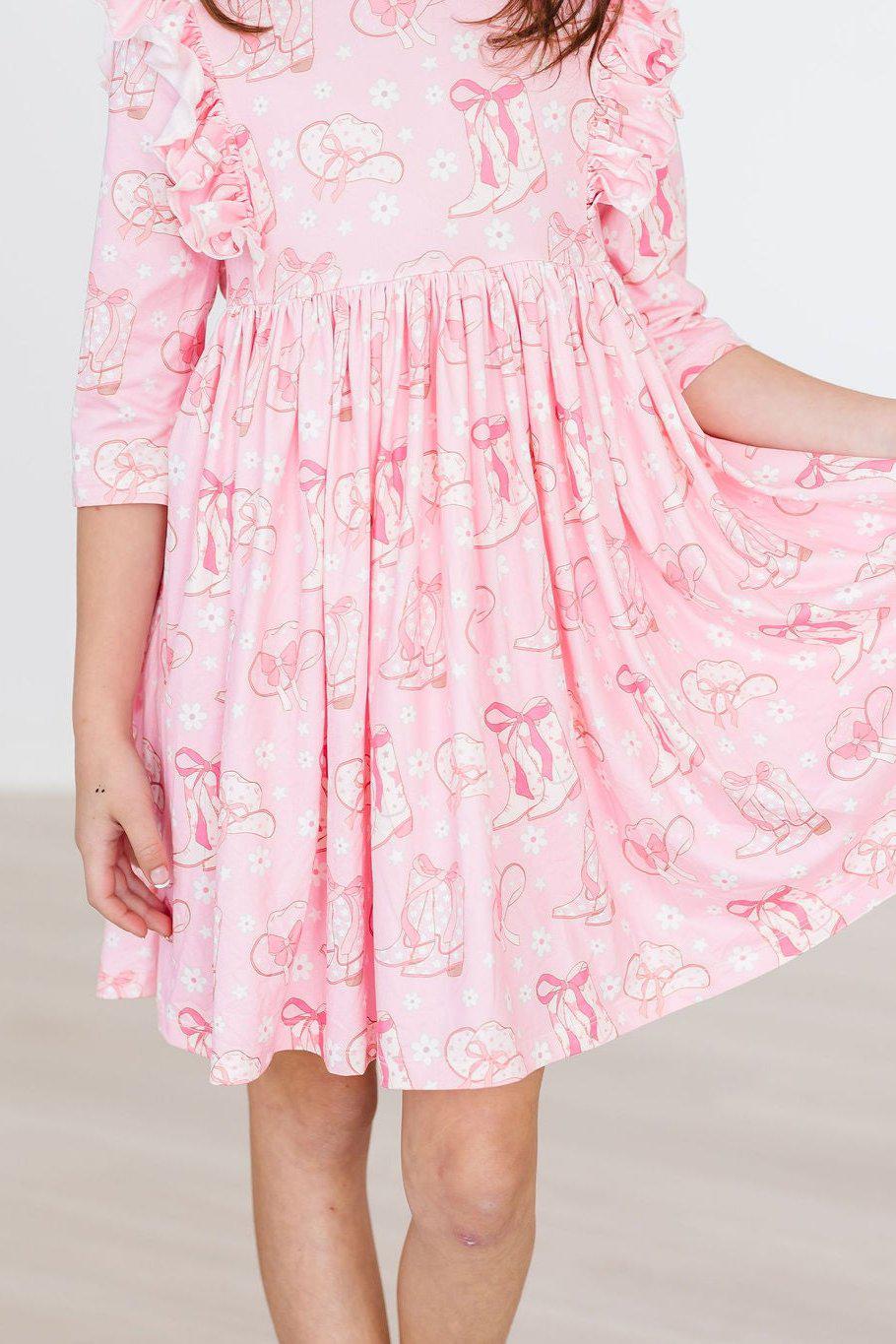 Mila & Rose ® Howdy 3/4 Sleeve Ruffle Twirl Dress — detail close-up