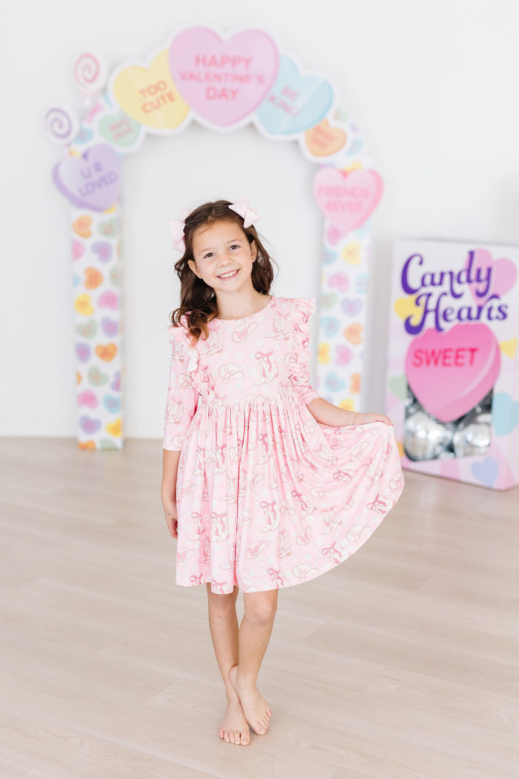 Mila & Rose ® Howdy 3/4 Sleeve Ruffle Twirl Dress — back view