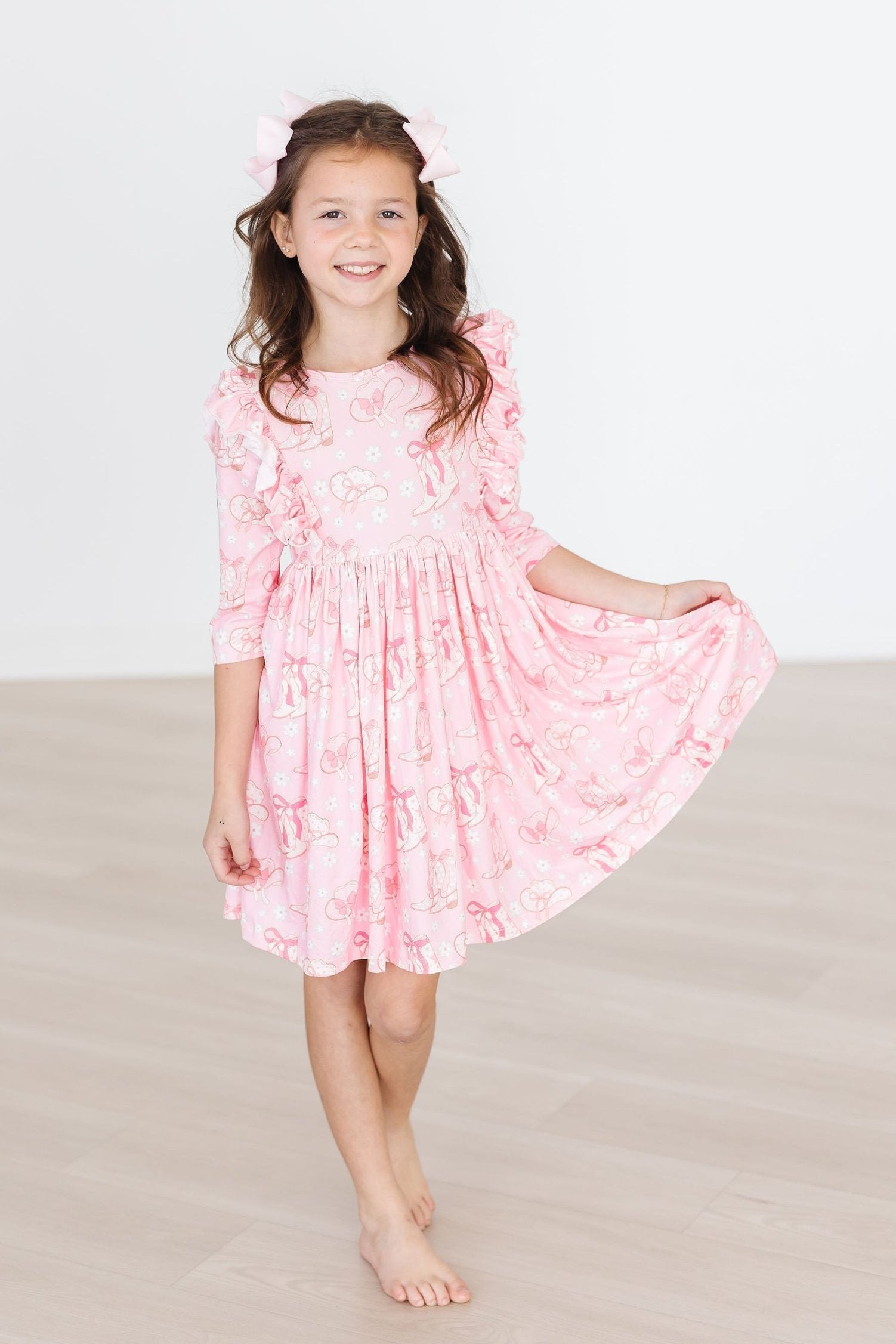 Mila & Rose ® Howdy 3/4 Sleeve Ruffle Twirl Dress — in-use photo