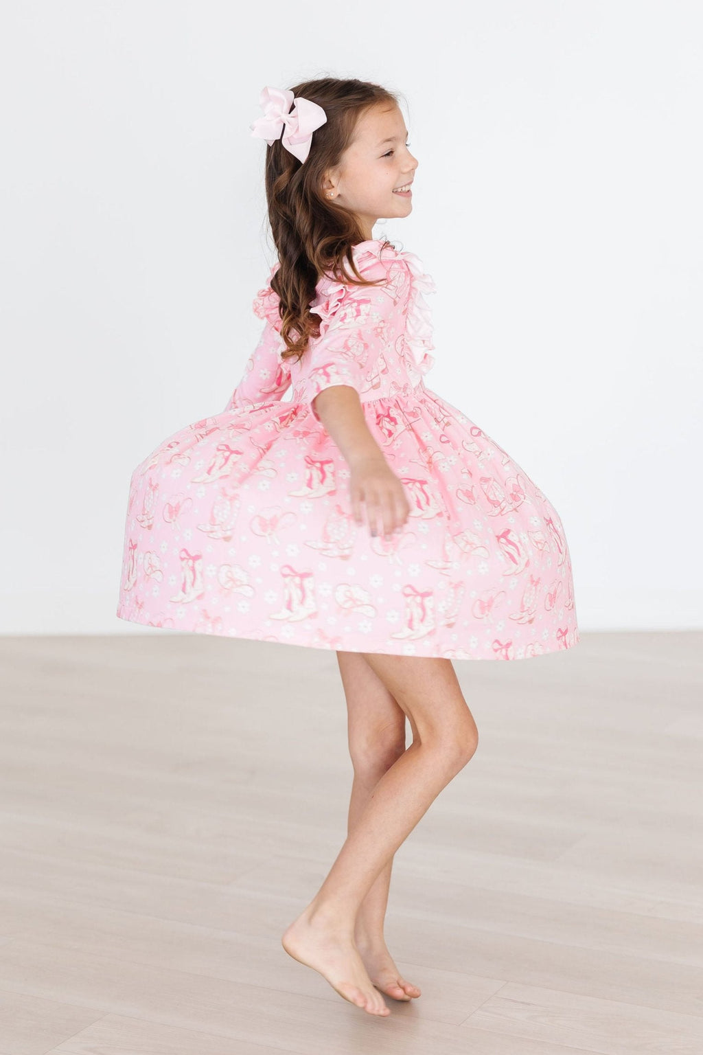 Mila & Rose ® Howdy 3/4 Sleeve Ruffle Twirl Dress — size reference