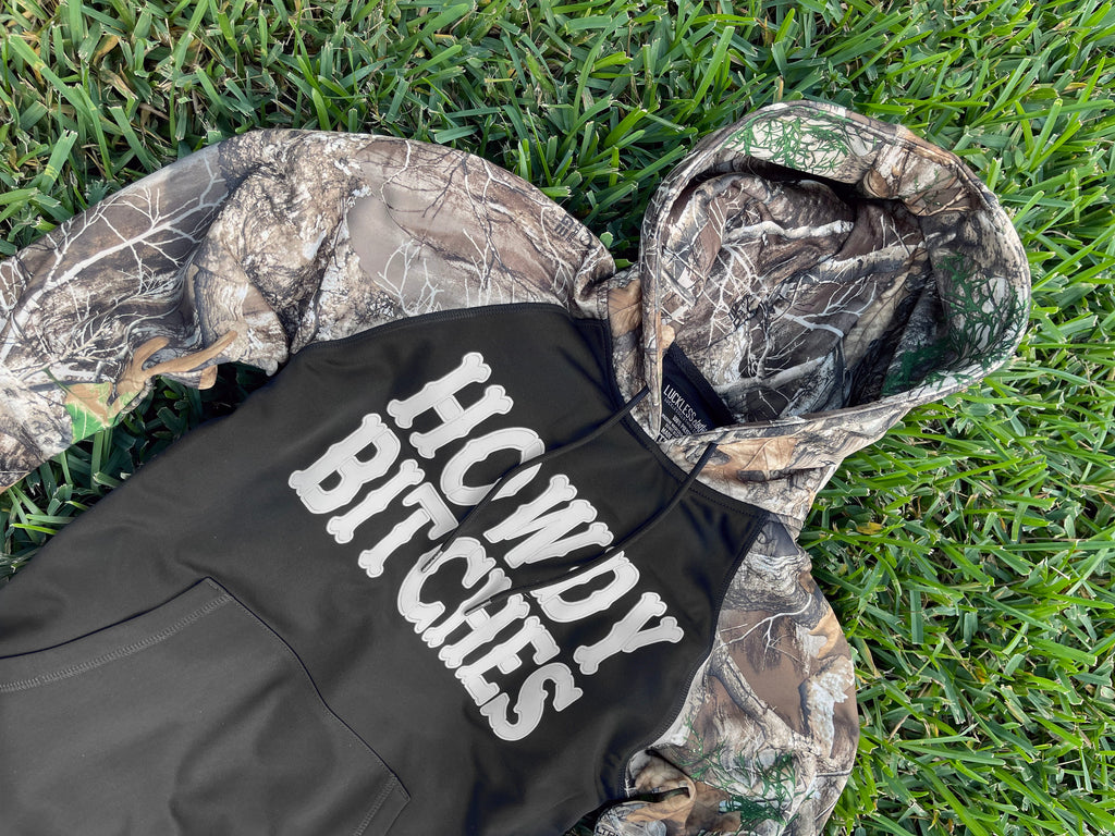 Luckless Outfitters Howdy Bitches Hoodie — detail close-up