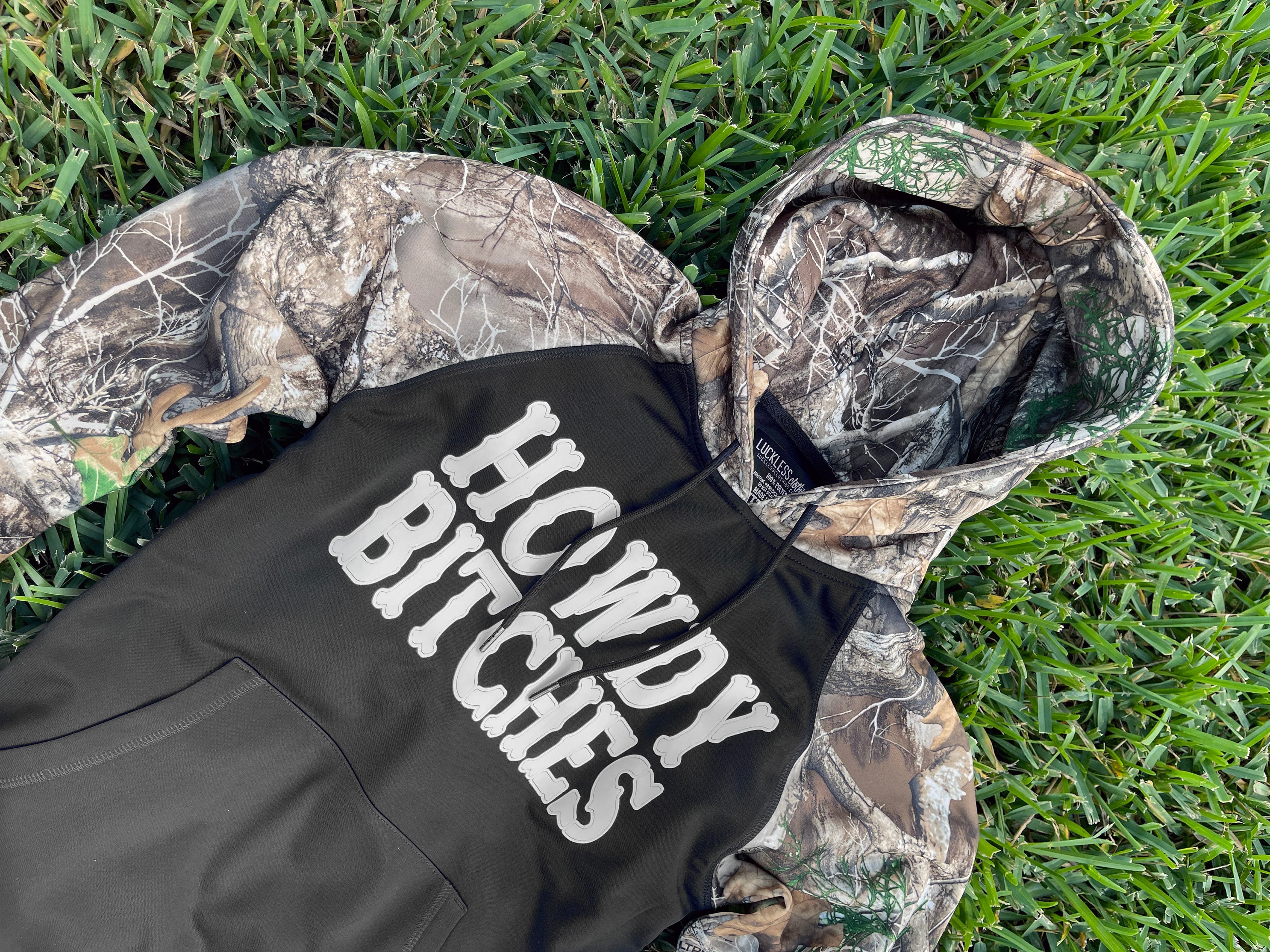 Luckless Outfitters Howdy Bitches Hoodie — detail close-up