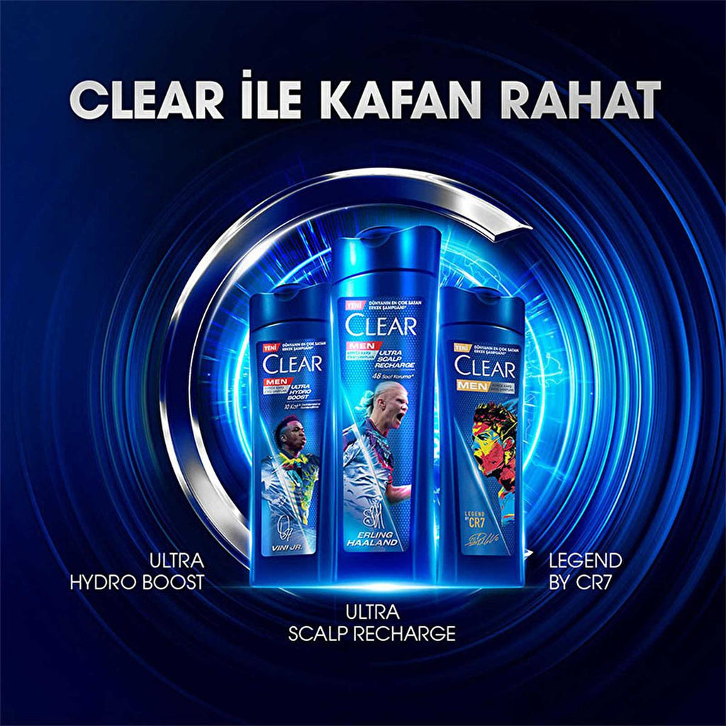 Clear Men Erling Haaland Lemon Shampoo: 48-Hour Dandruff Protection for Oily Scalp - Scalp Recharge & Refreshing Sensation