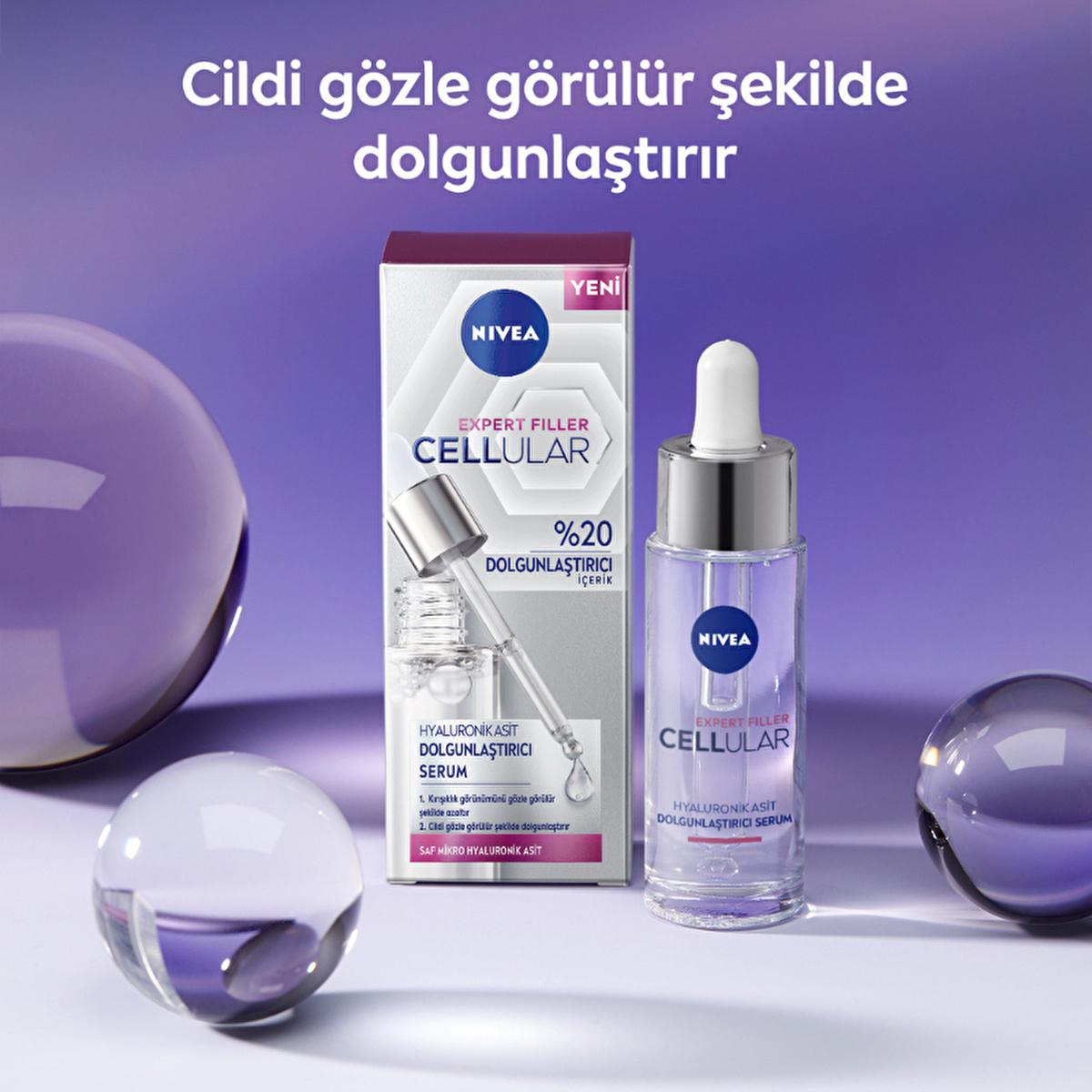 NIVEA Anti-Aging Facial Serum - Cellular Expert Filler Hyaluronic Acid Plumping Serum for Wrinkles, Hydration, and Skin Elasticity