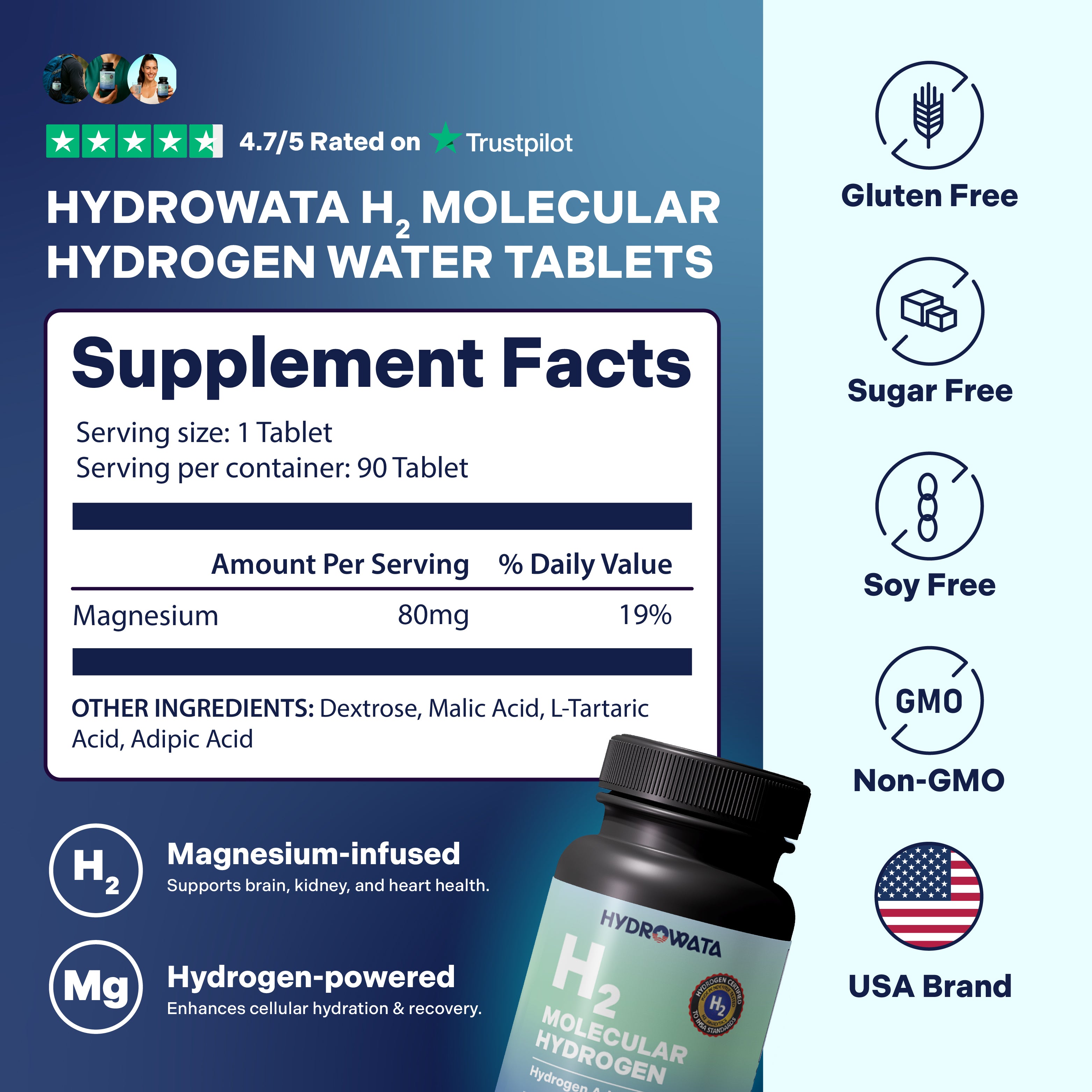HydroWata™ | Hydrogen Water Tablets 90 Servings, view 3