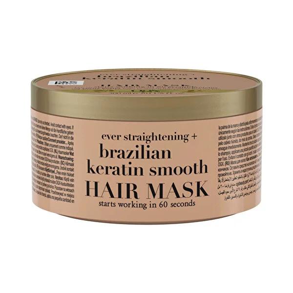 OGX Brazilian Keratin Smooth Hair Mask - Sulfate-Free, Nourishing & Smoothing Treatment for Curly/Wavy Hair