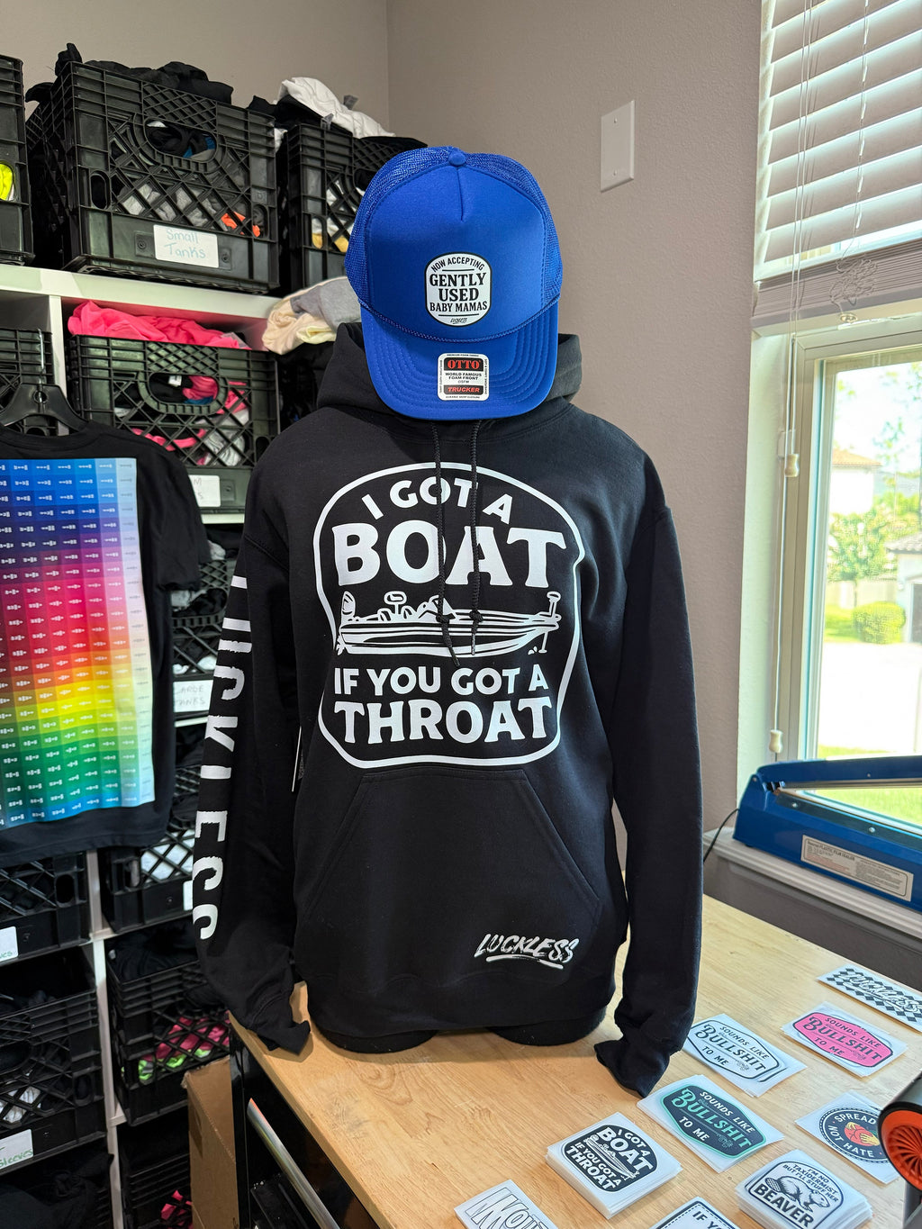 Luckless Outfitters I Got A Boat Hoodie — detail close-up