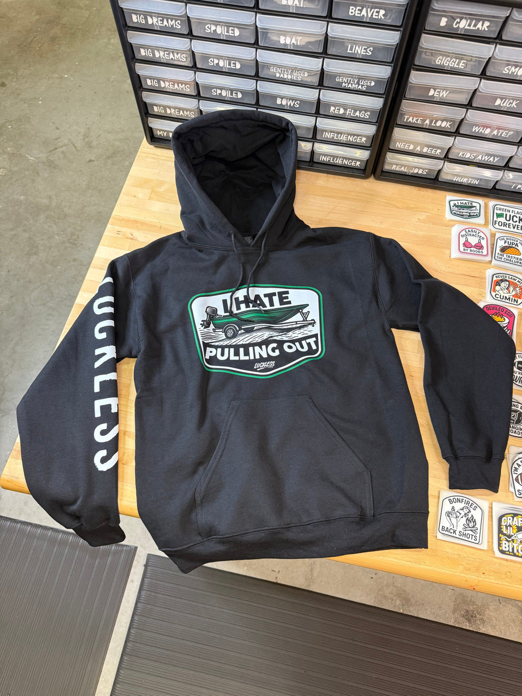 Luckless Outfitters I Hate Pulling Out Hoodie — lifestyle context