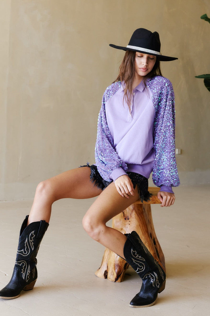 Pretty Little Patriot Pretty Little Patriot Lavender Sleeve Henley — main product shot